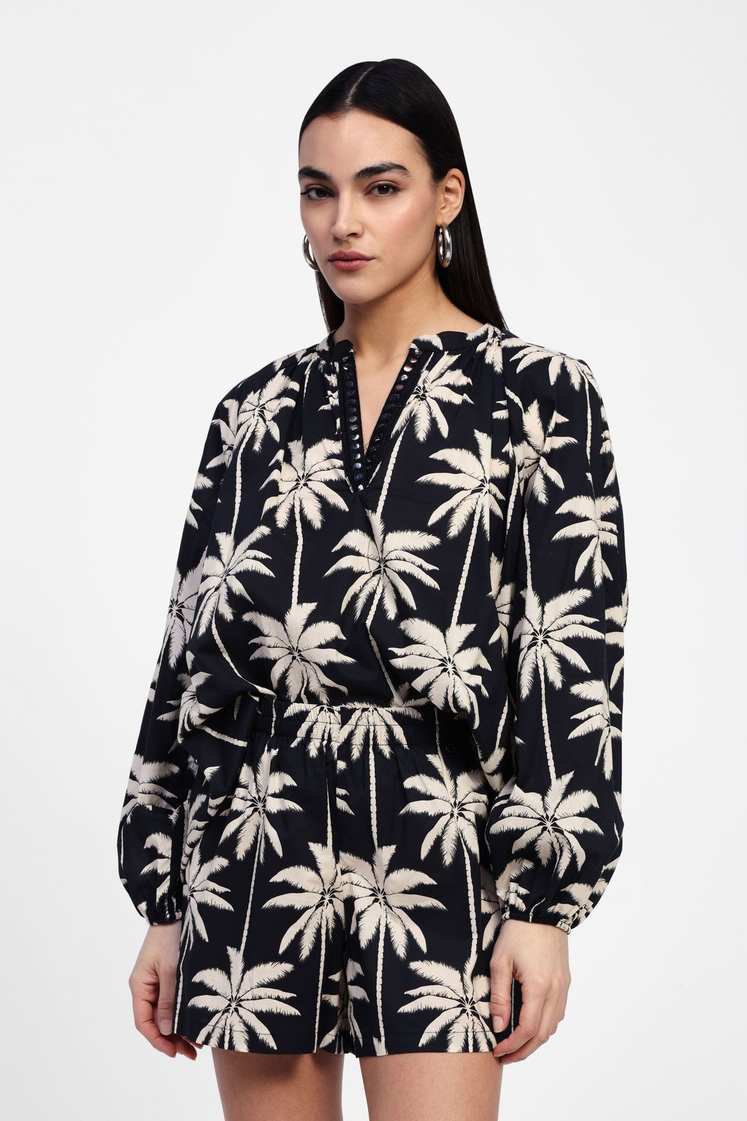 Dixie Long Sleeve Palm Print Shirt