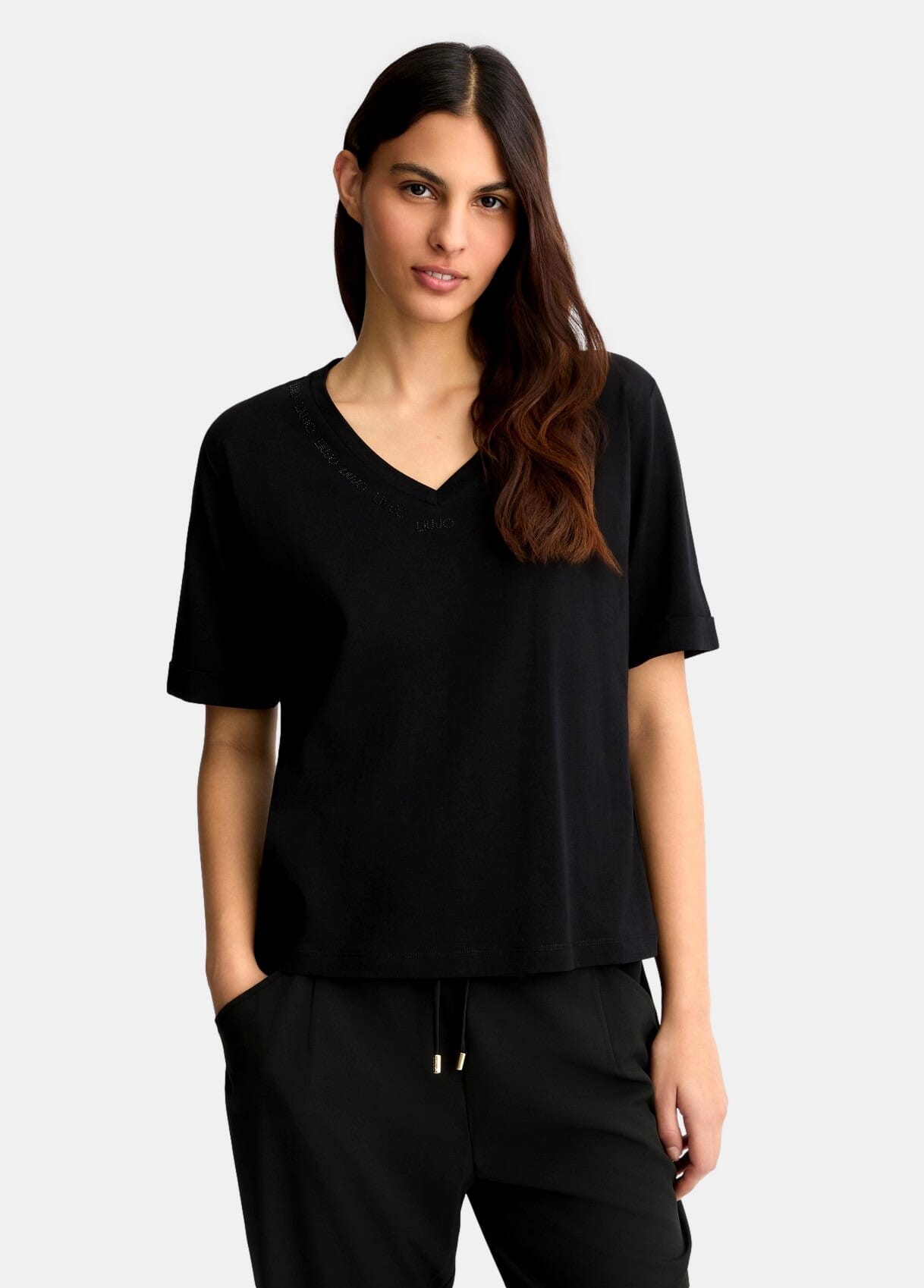 T-Shirt Con Logo E Strass Liu Jo