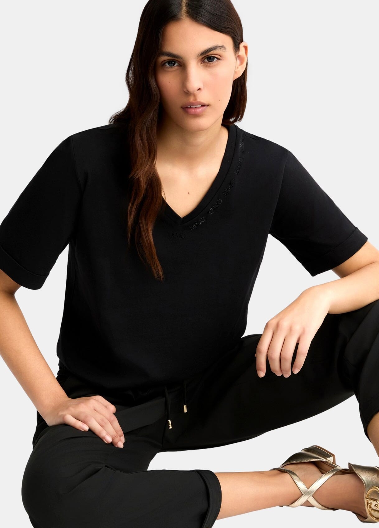 T-Shirt Con Logo E Strass Liu Jo