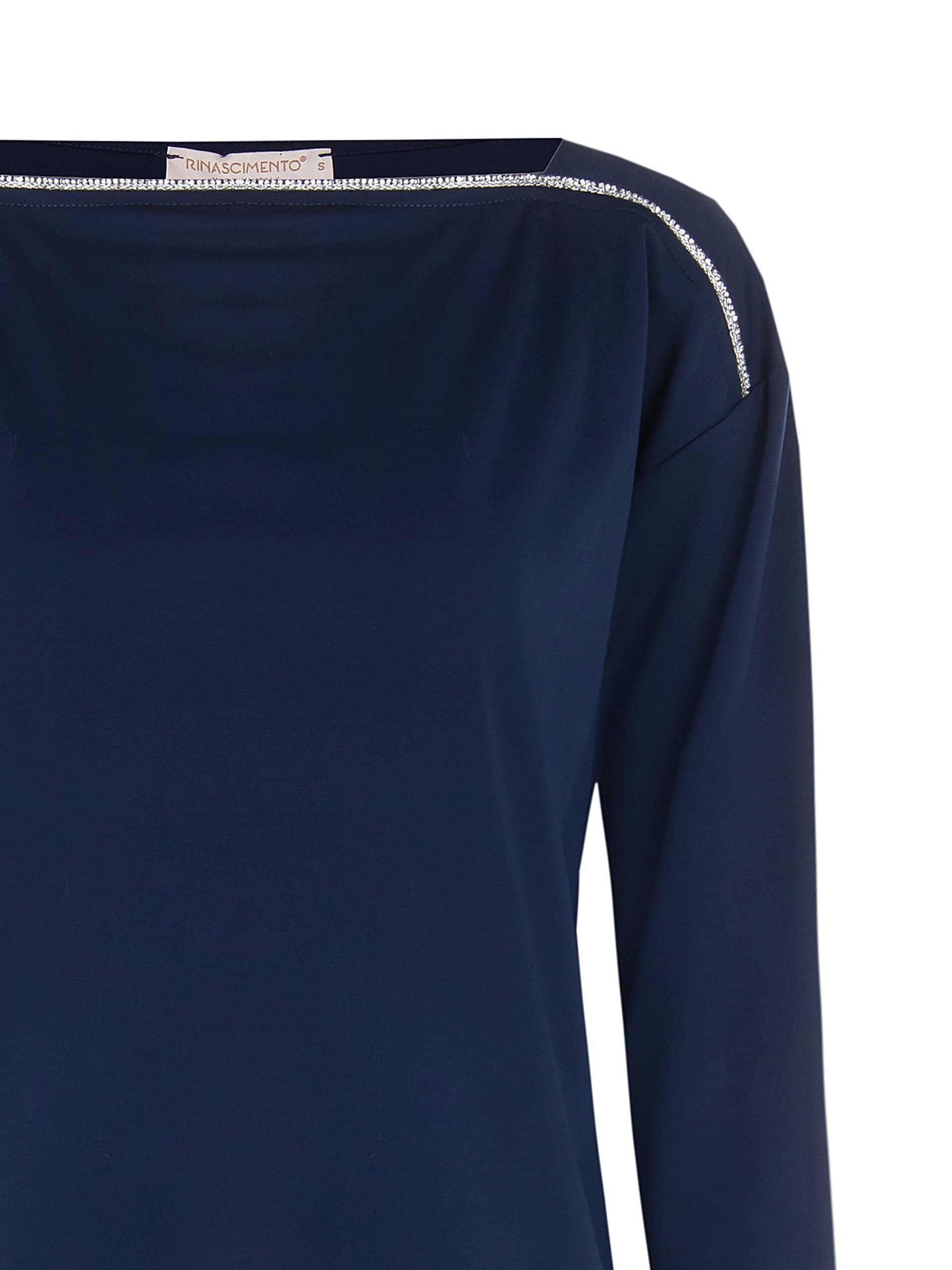 Blusa Fluida In Punto Milano Leggero Con Decoro In Strass Rinascimento