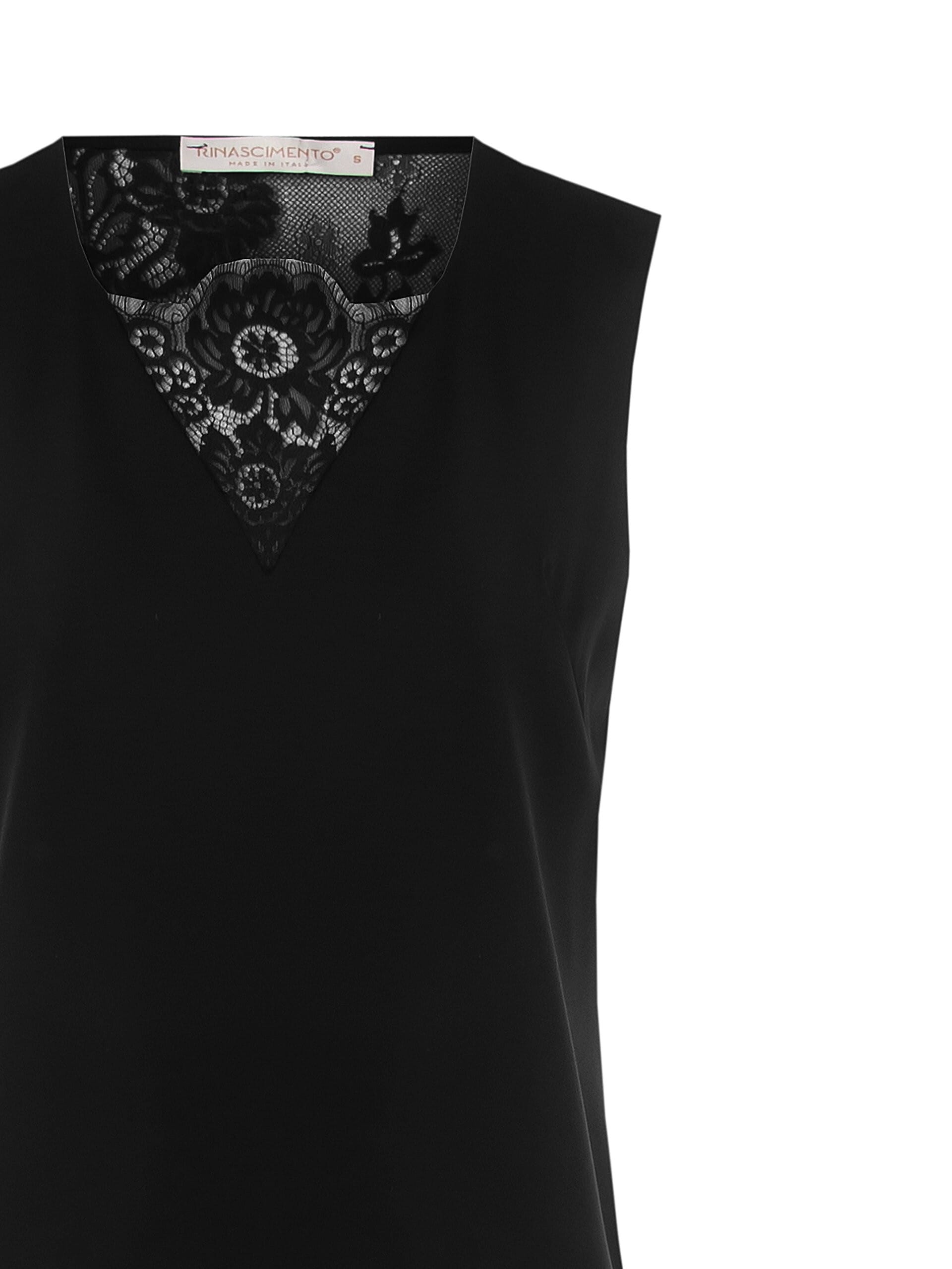 Abito Corto A Trapezio In Tessuto Fluido Con Pizzo Rinascimento