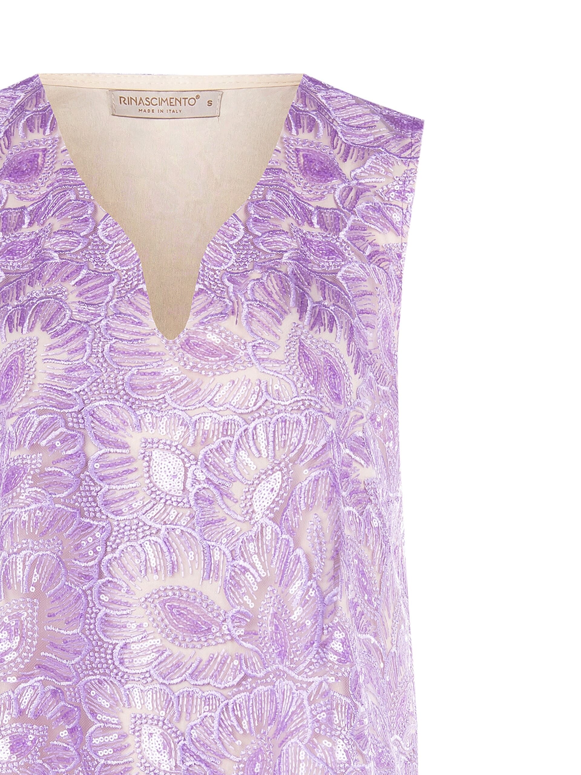 Top Sfiancato In Tulle Ricamato Con Paillettes E Scollo A V Rinascimento