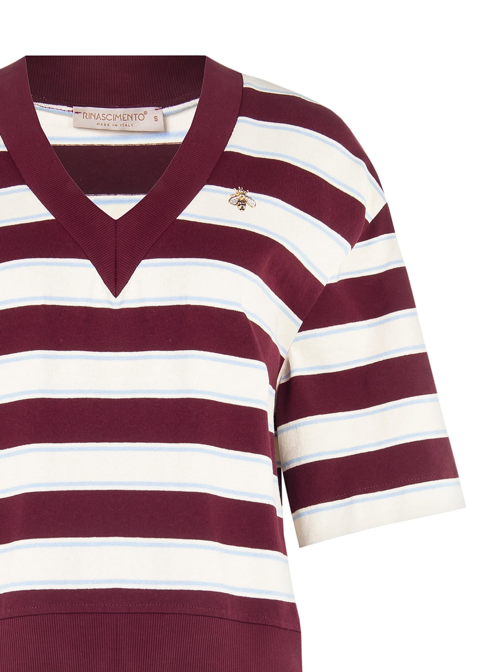 Cotton Mix Short-Sleeved Sweatshirt With V-Neck And Bee Pin Rinascimento