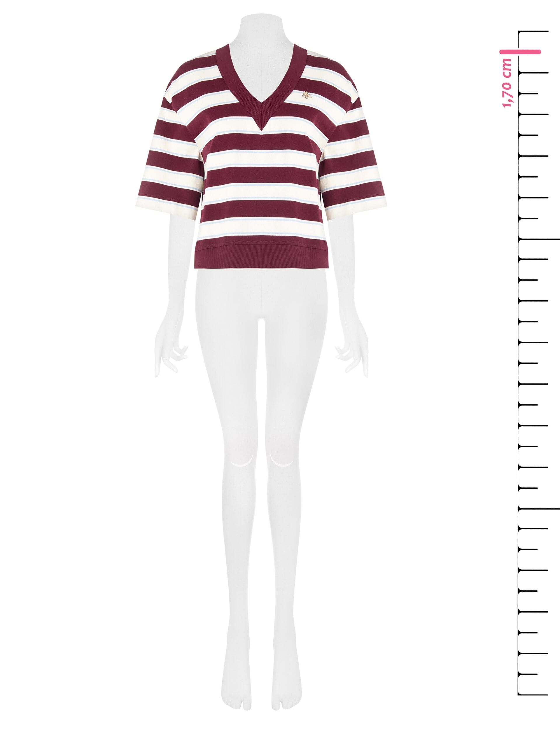 Cotton Mix Short-Sleeved Sweatshirt With V-Neck And Bee Pin Rinascimento