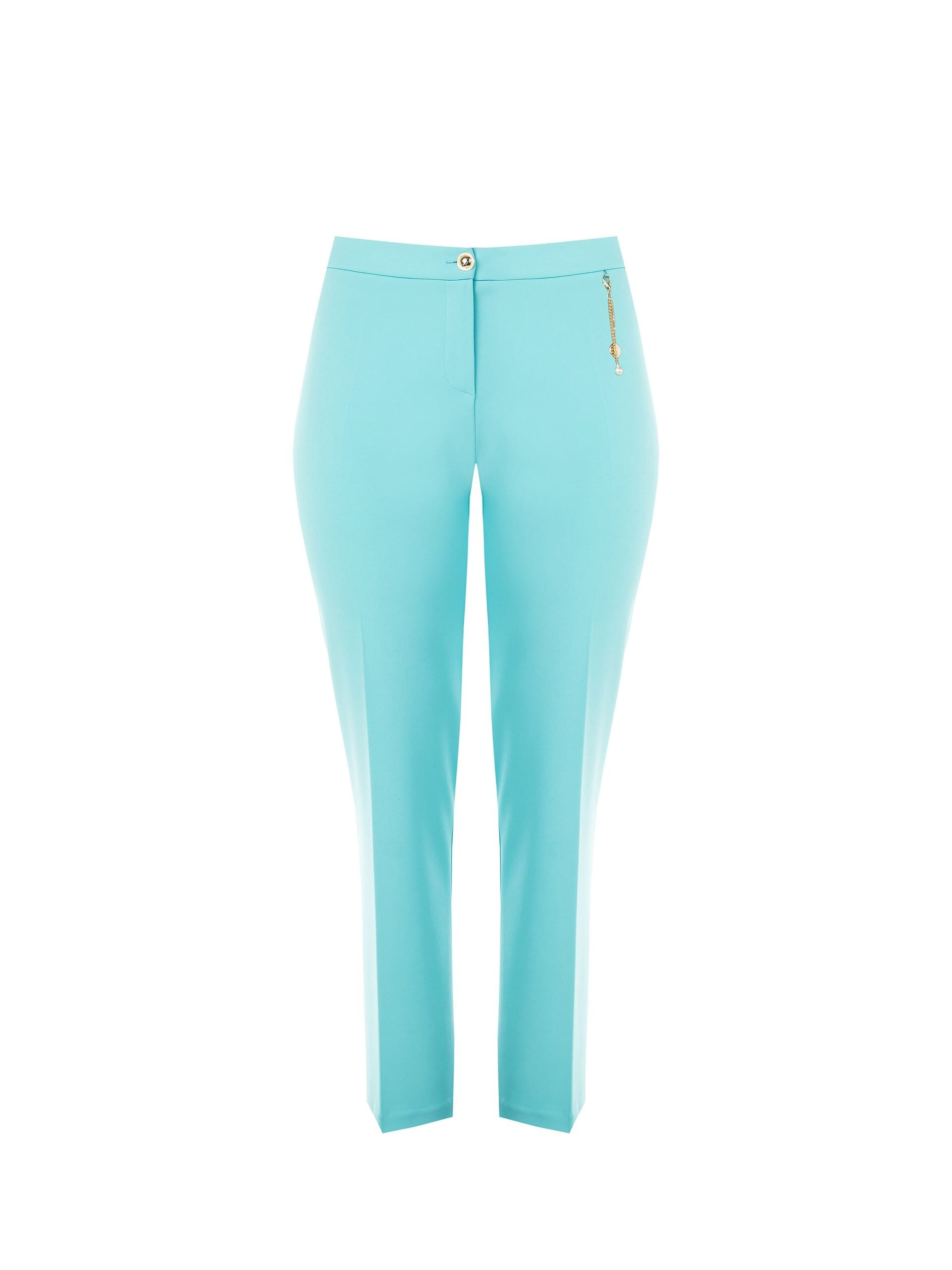 Straight Scuba Crepe Trousers With Chain Detail And Pearl Rinascimento Curvy