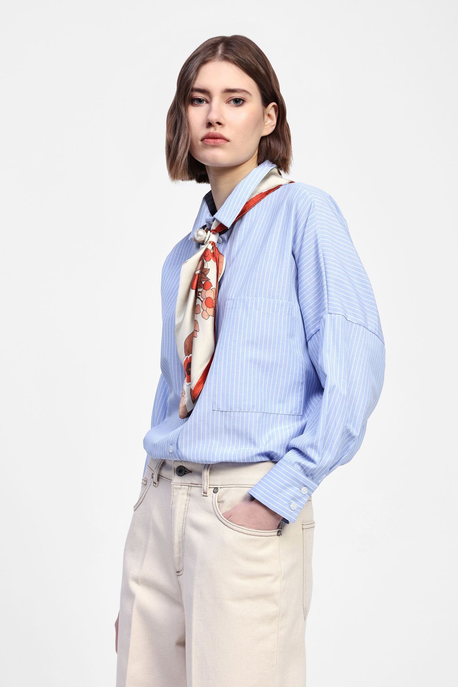 Camicia A Righe Maniche Lunghe E Foulard Dixie
