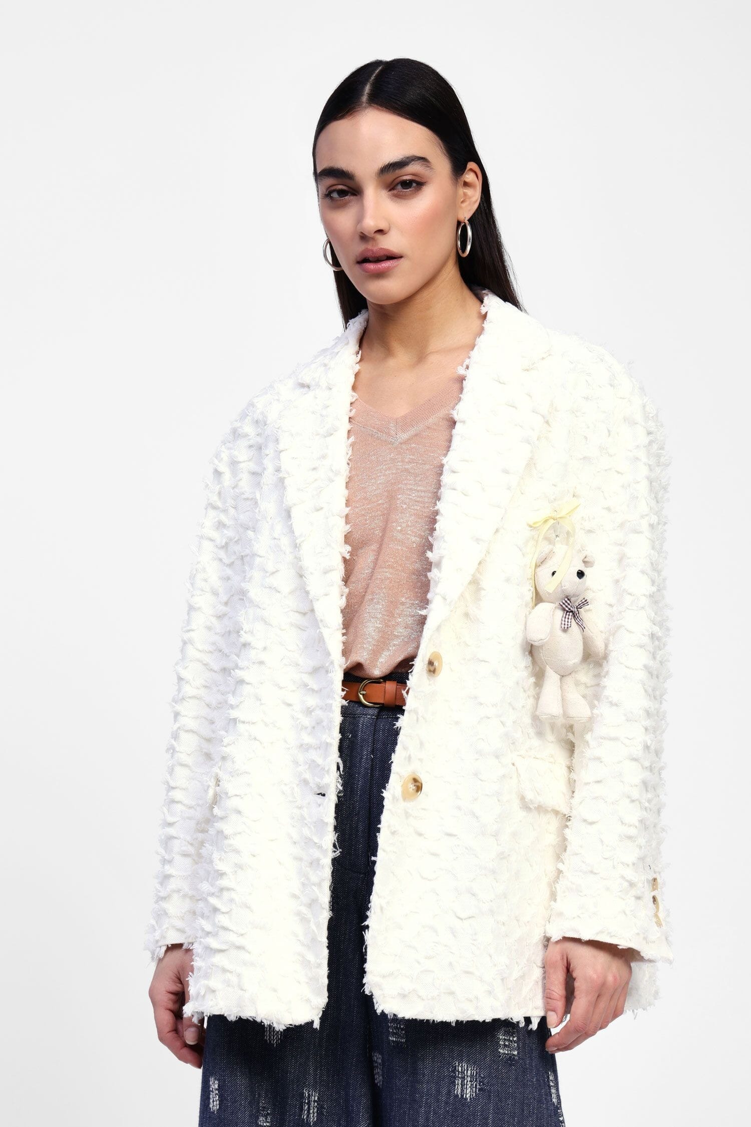 Blazer Effetto Pelo Con Bottoni E Applicazione Dixie