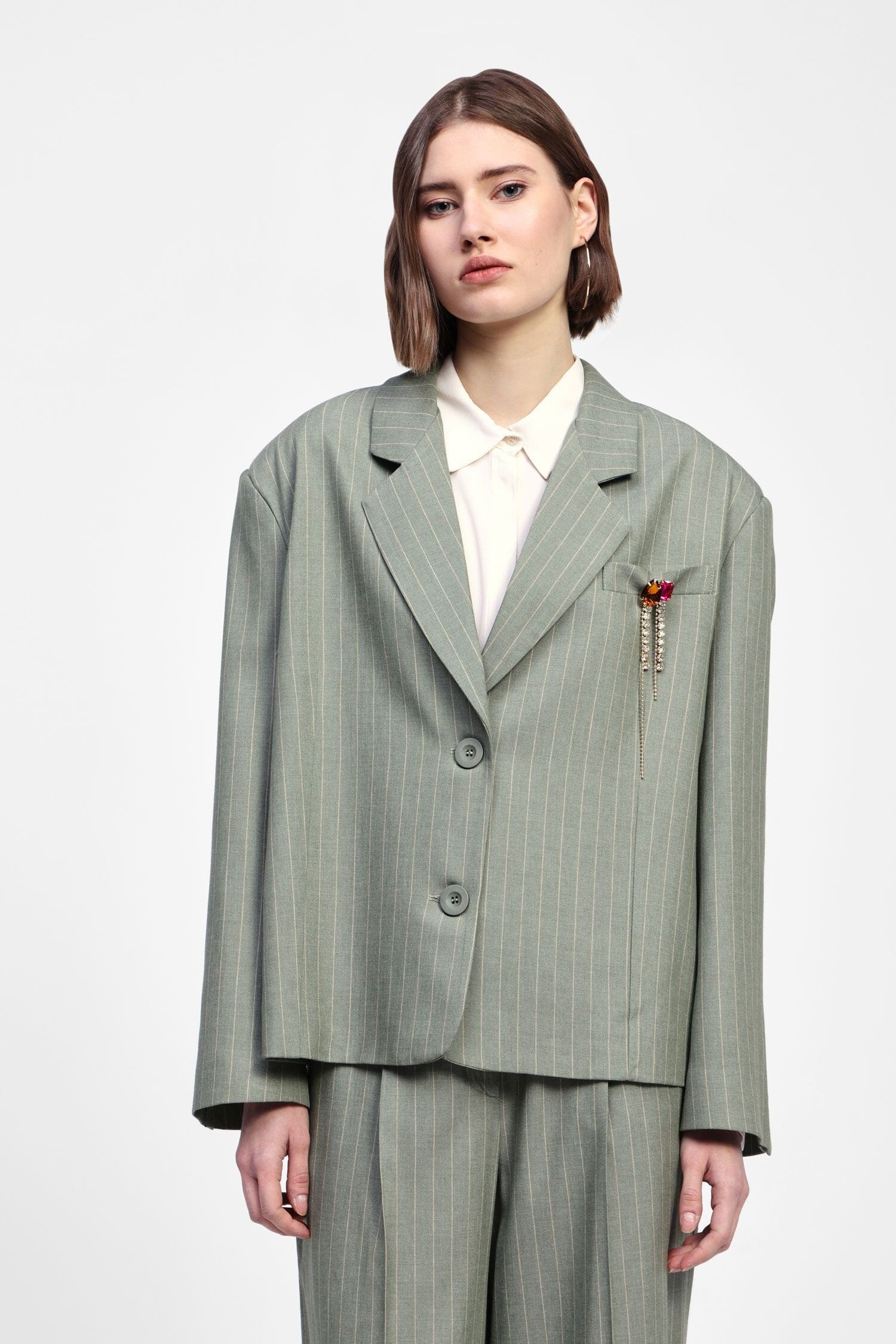 Blazer Gessato Dritto Con Spalle Imbottite Dixie