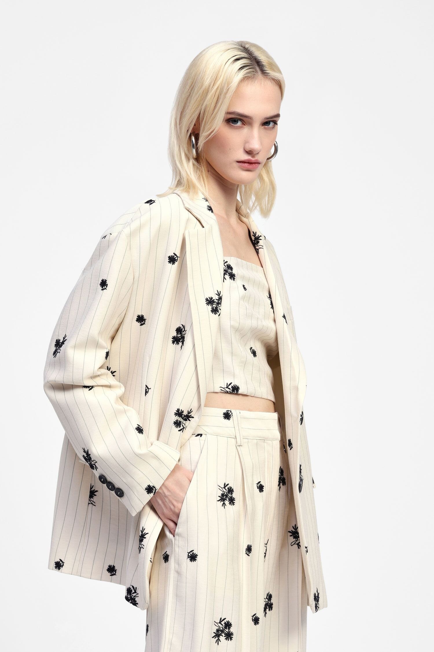 Blazer Lungo A Righe E Fiori Con Bottoni Dixie