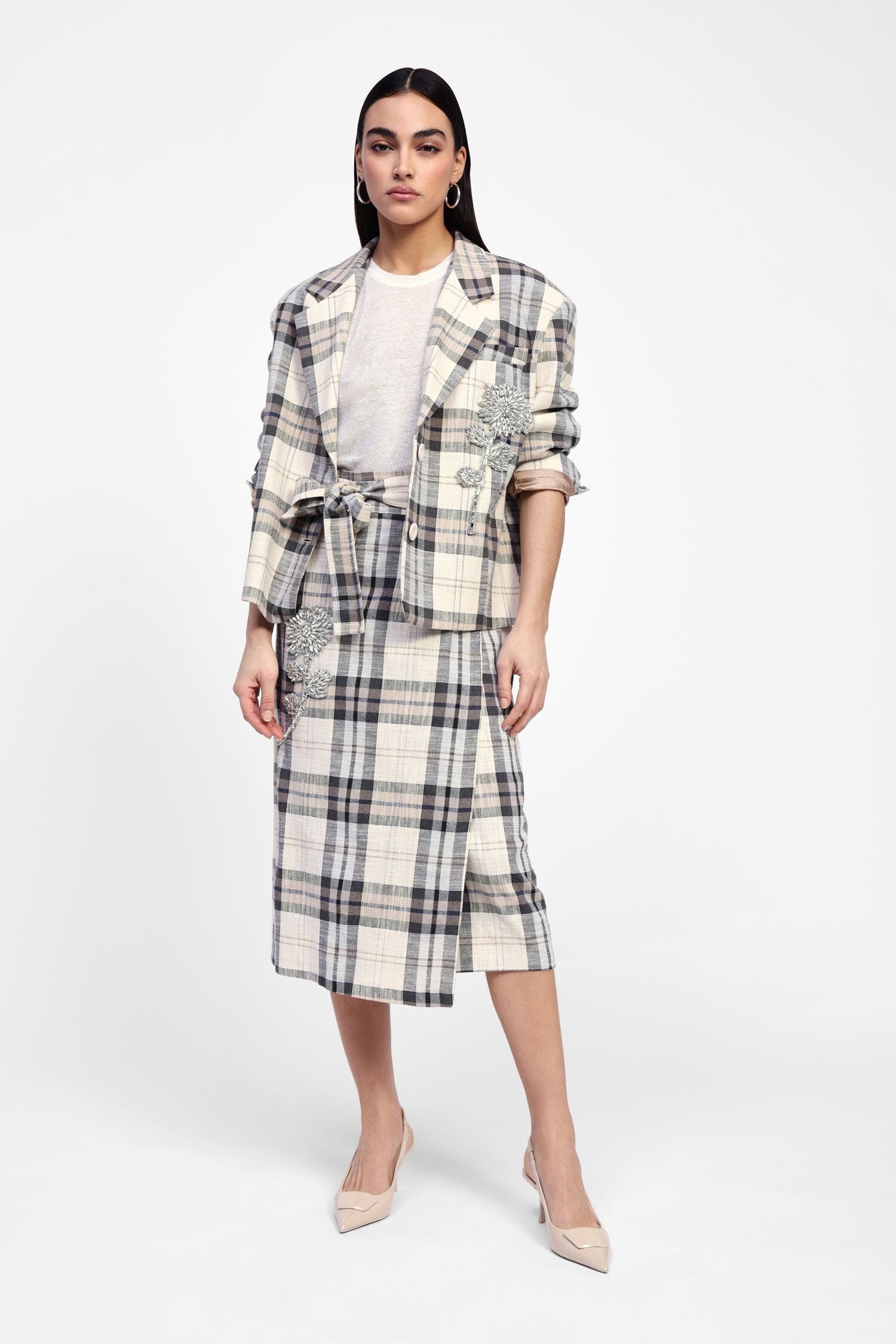 Gonna Midi A Quadri A Portafoglio Con Ricamo Dixie