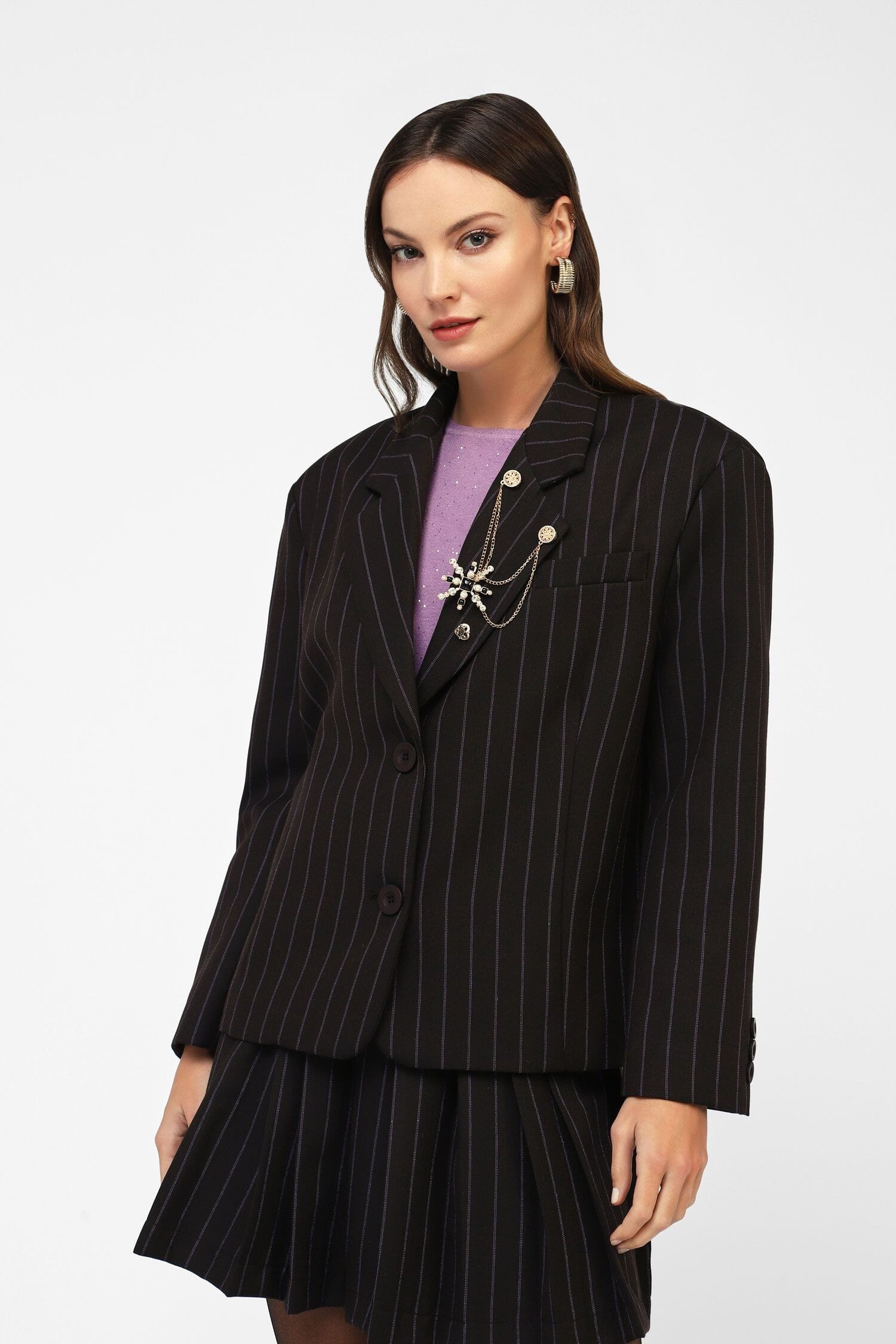 Blazer Gessato Con Spille E Bottoni Dixie