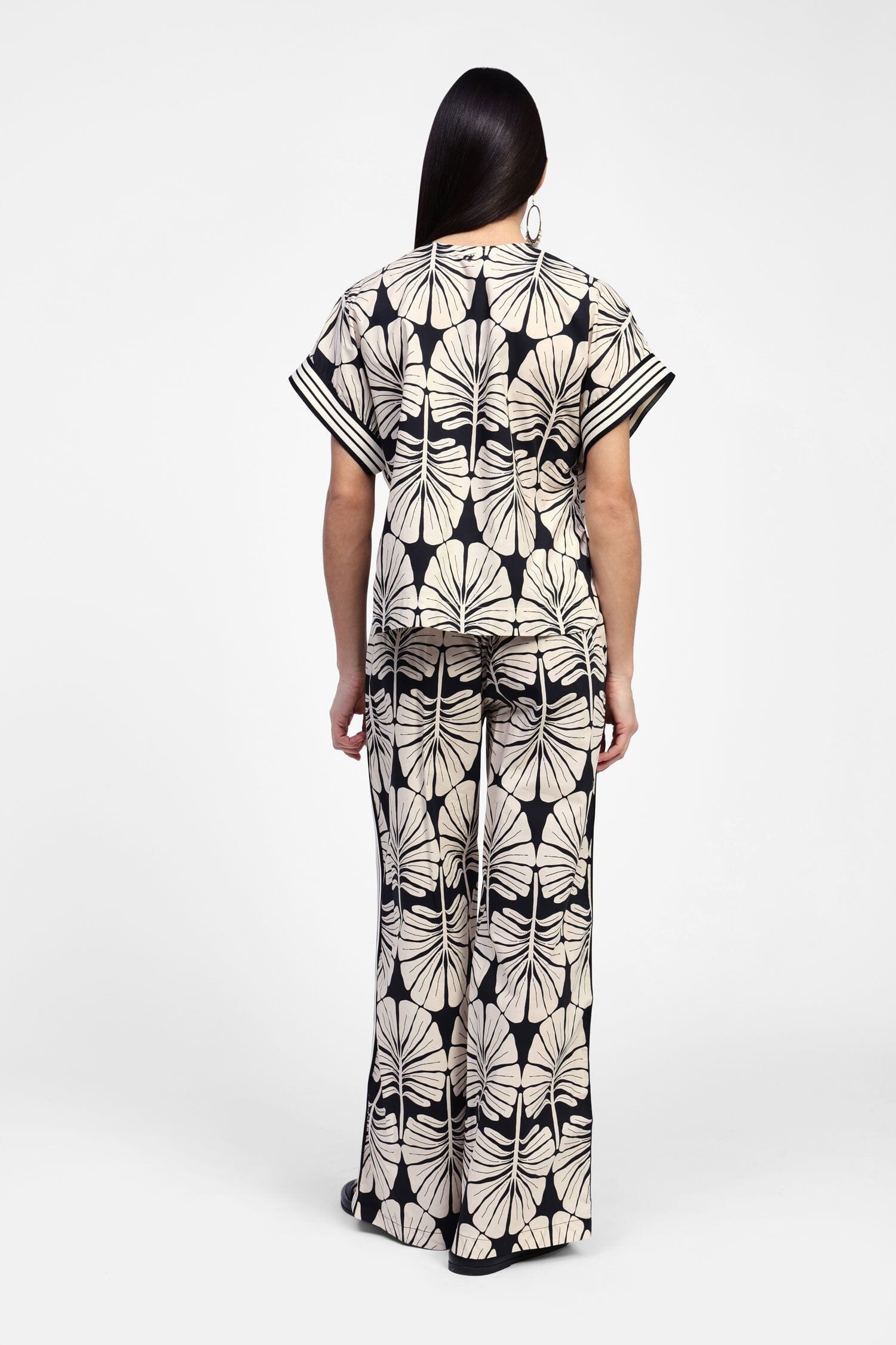 Pantaloni Palazzo Fantasia Palme A Gamba Ampia Dixie