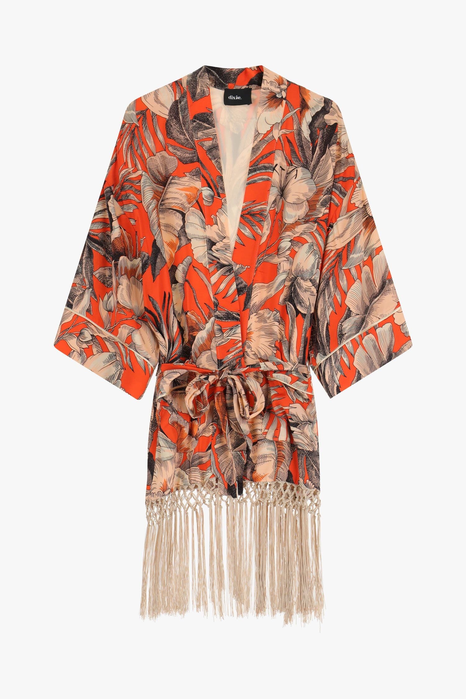 Kimono Floreale Con Frange E Cintura Dixie