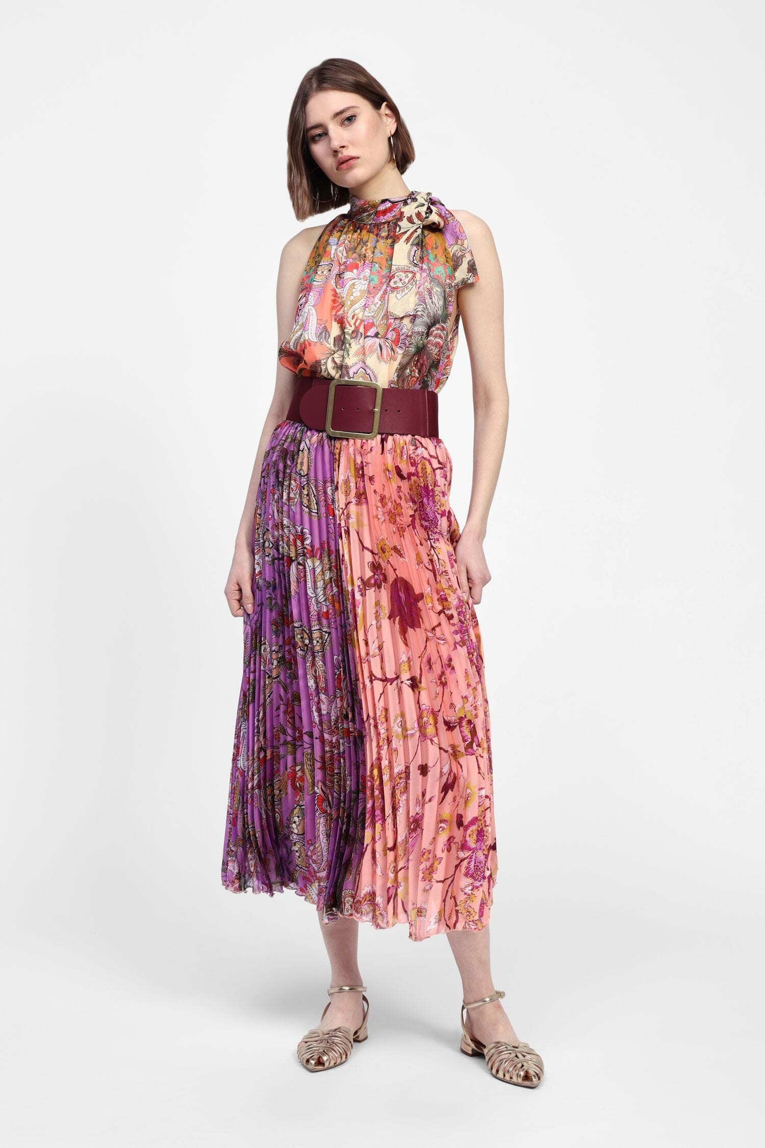 Dixie Printed Pleated Midi Skirt