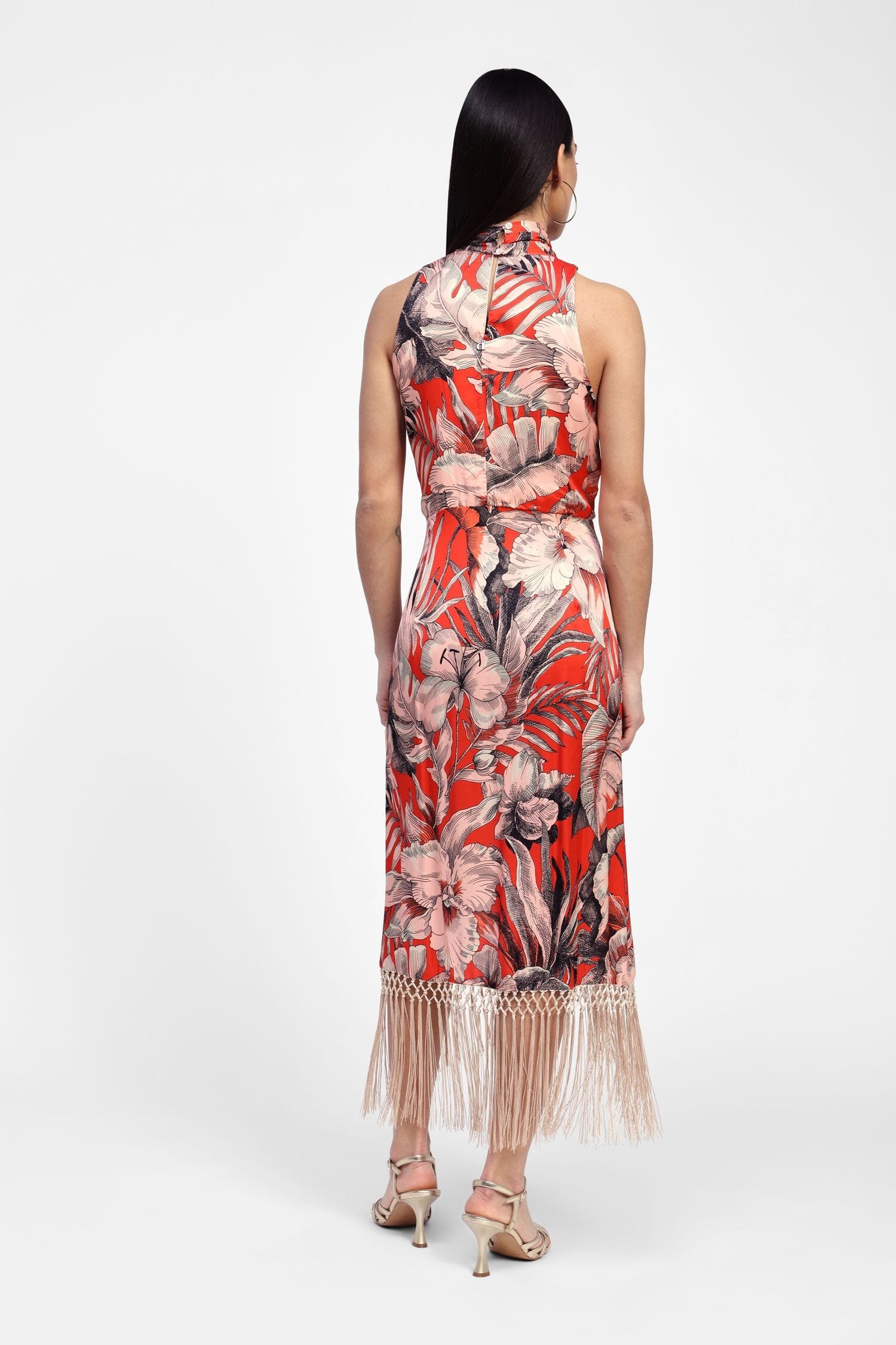 Abito Midi Con Stampa Floreale E Frange Dixie