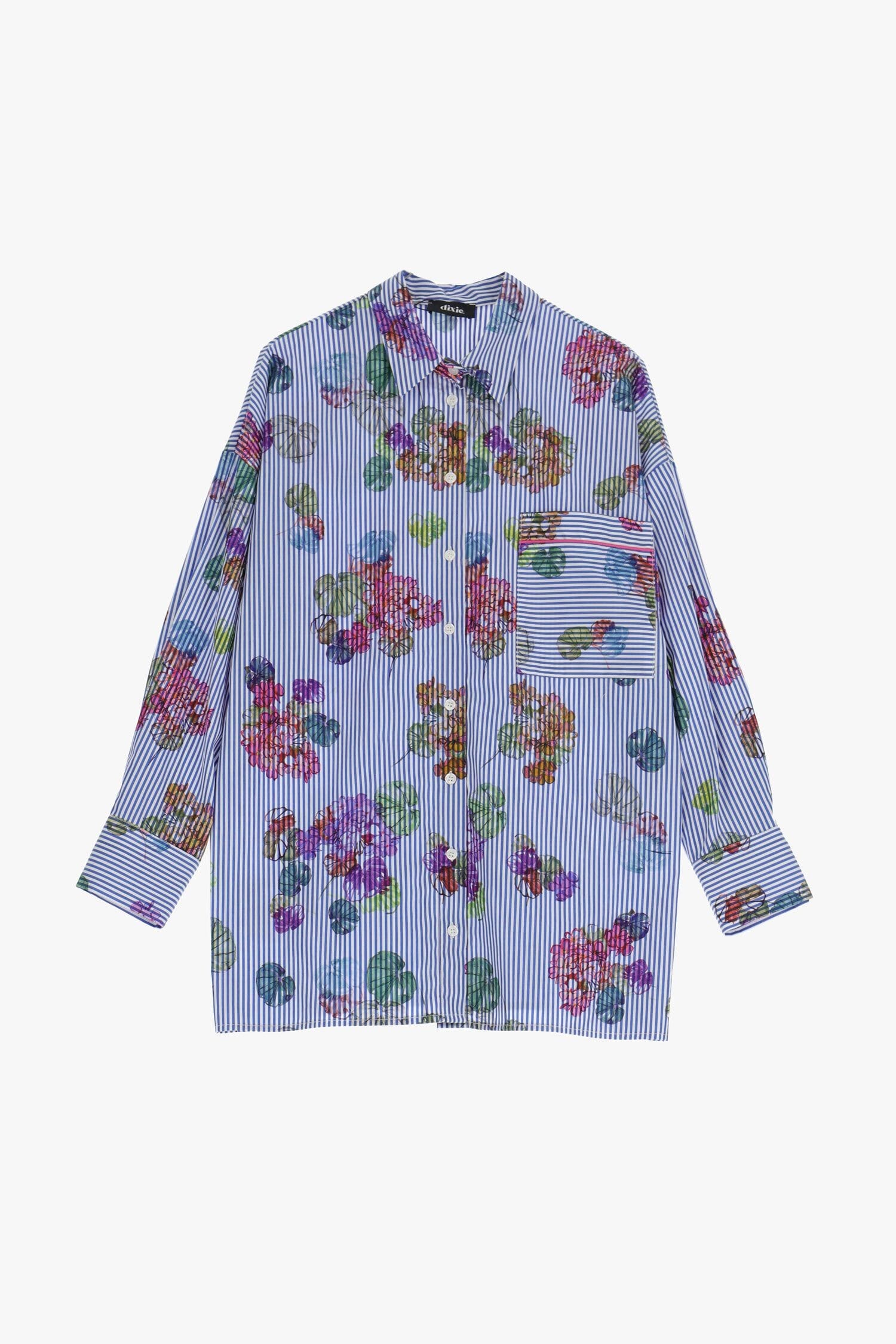 Camicia A Righe Floreali Con Colletto E Tasca Dixie