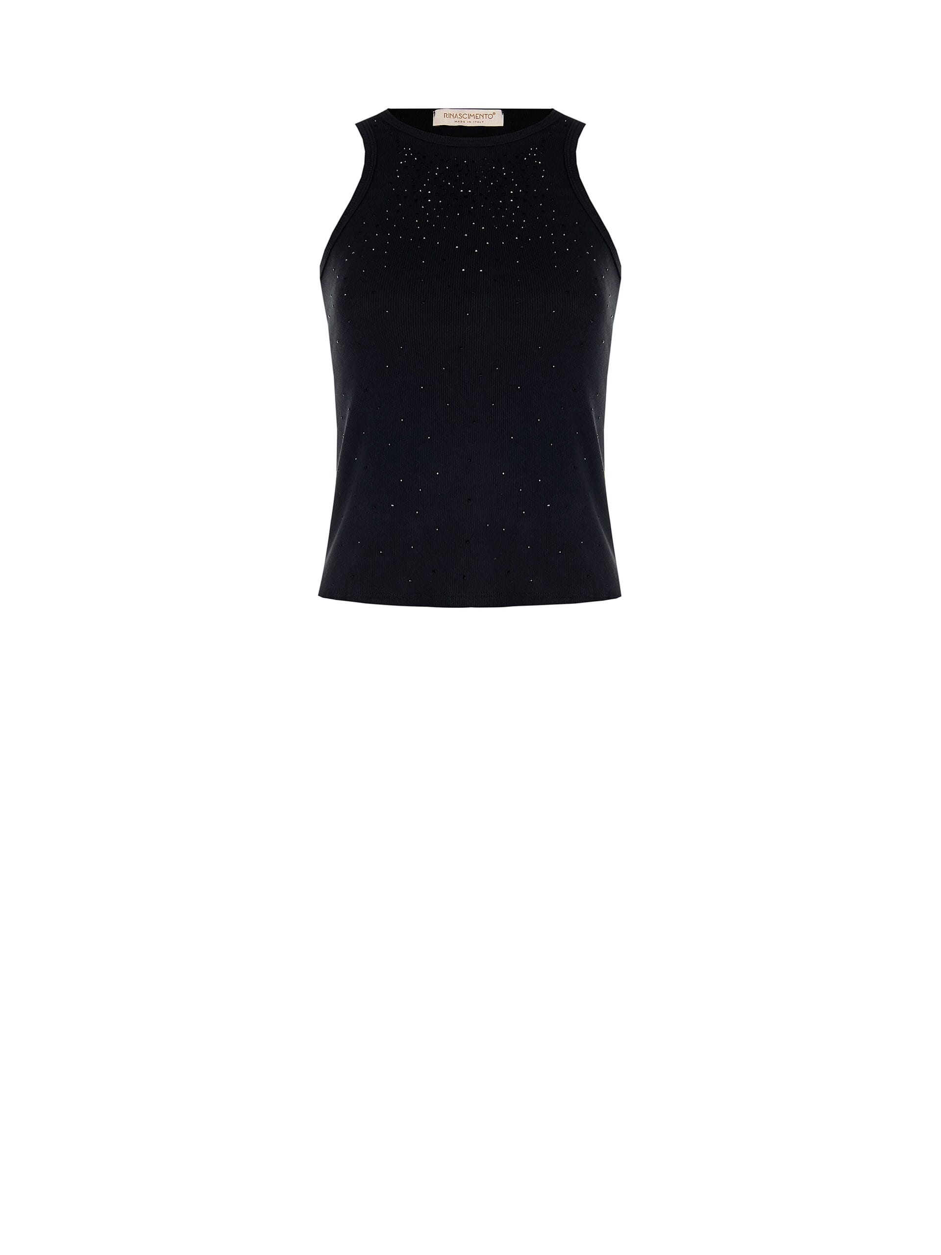 Top Aderente A Coste In Misto Cotone Con Strass Tono Su Tono Rinascimento