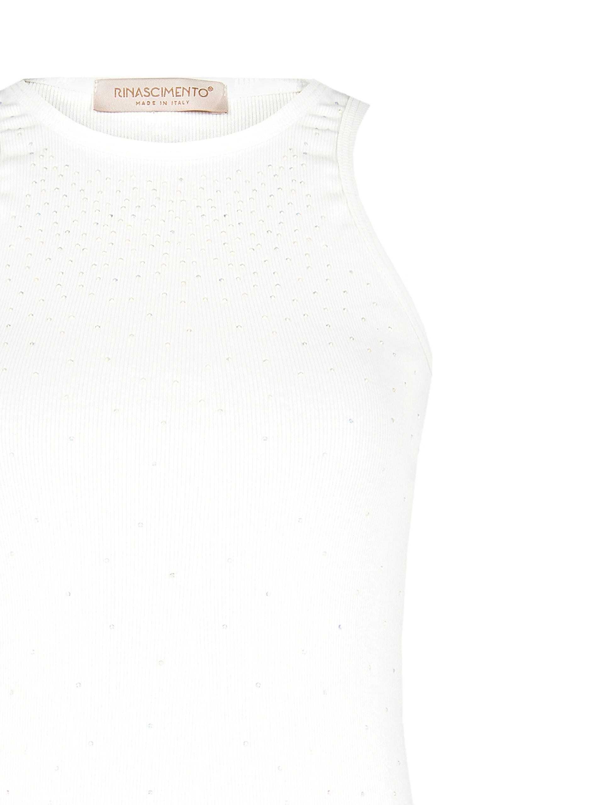 Top Aderente A Coste In Misto Cotone Con Strass Tono Su Tono Rinascimento