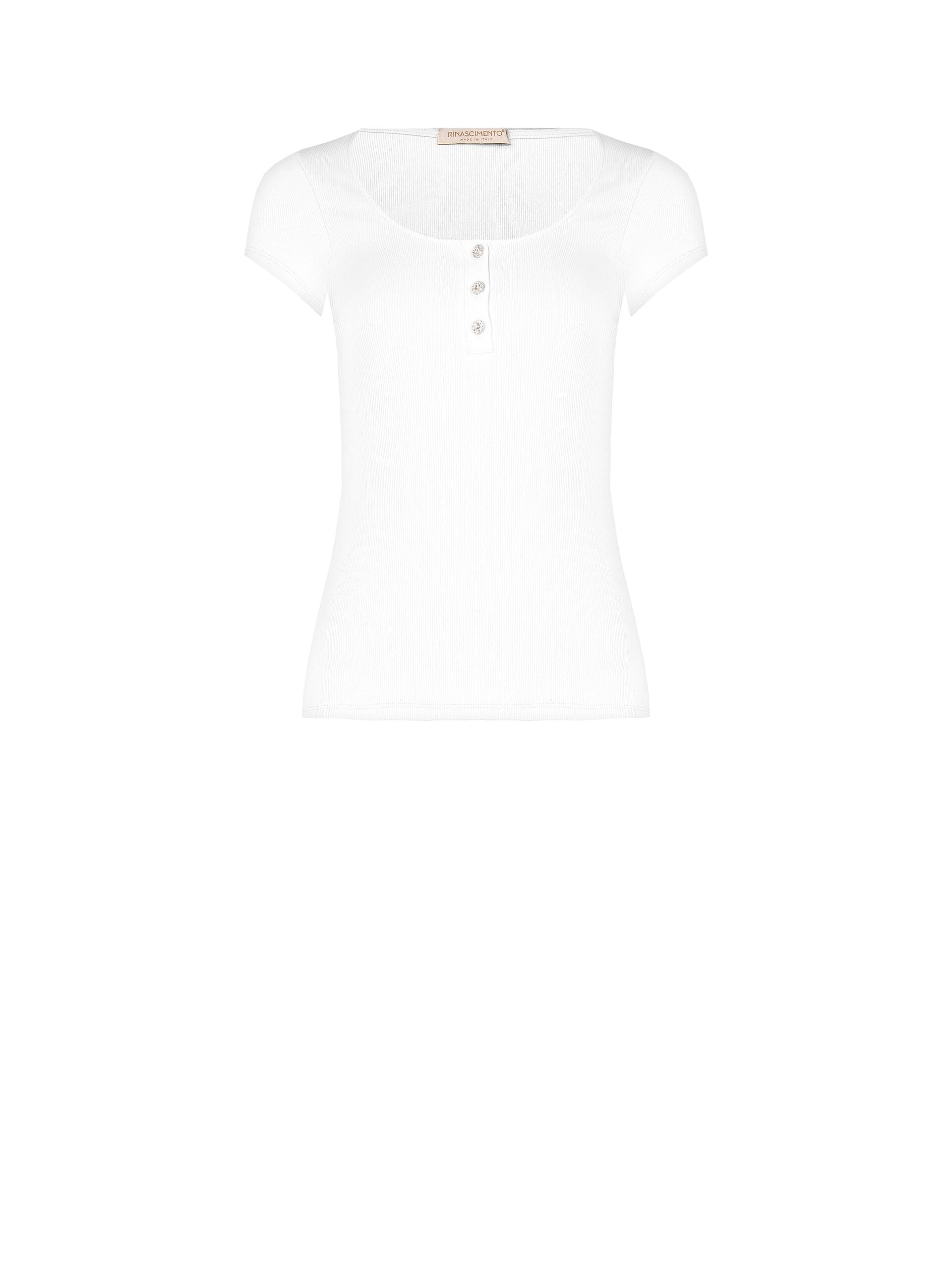 Top Aderente A Coste In Misto Cotone Con Bottoni Strass Rinascimento