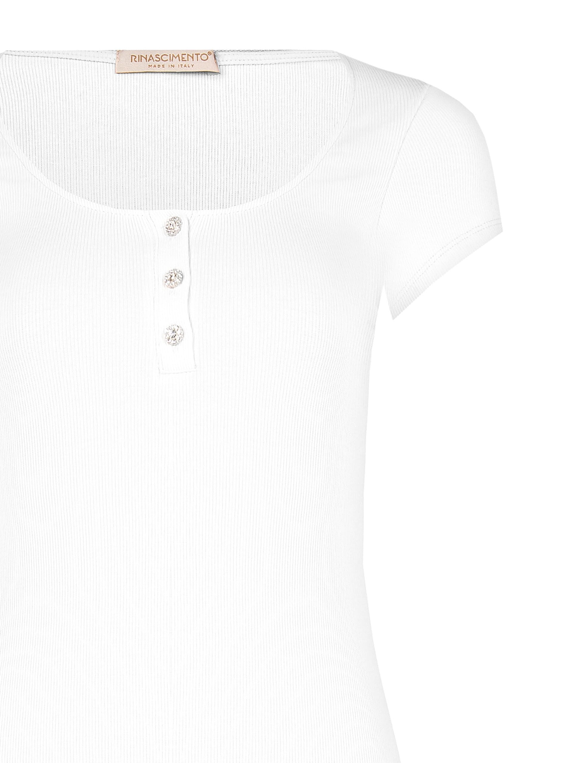 Top Aderente A Coste In Misto Cotone Con Bottoni Strass Rinascimento