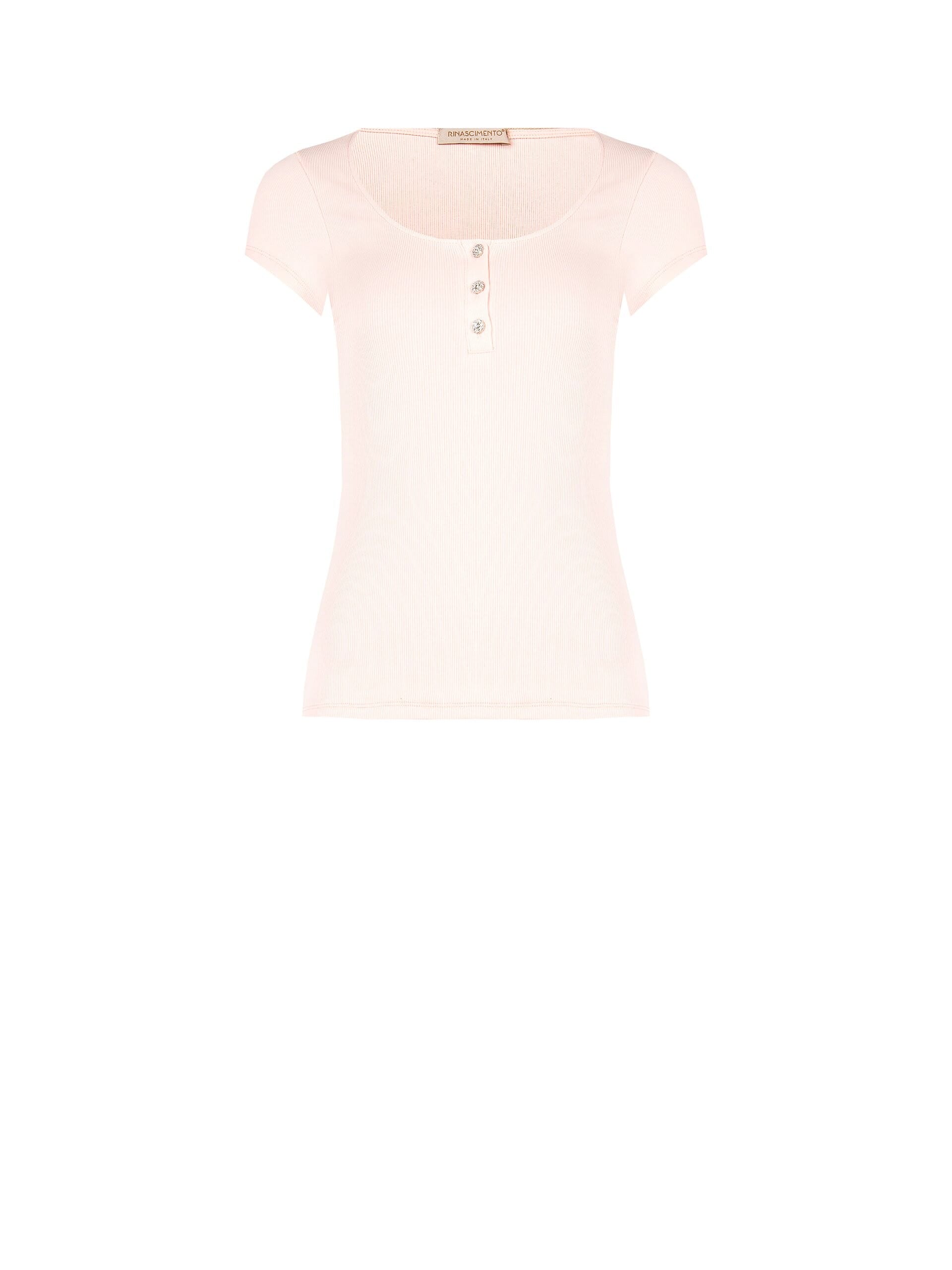 Top Aderente A Coste In Misto Cotone Con Bottoni Strass Rinascimento