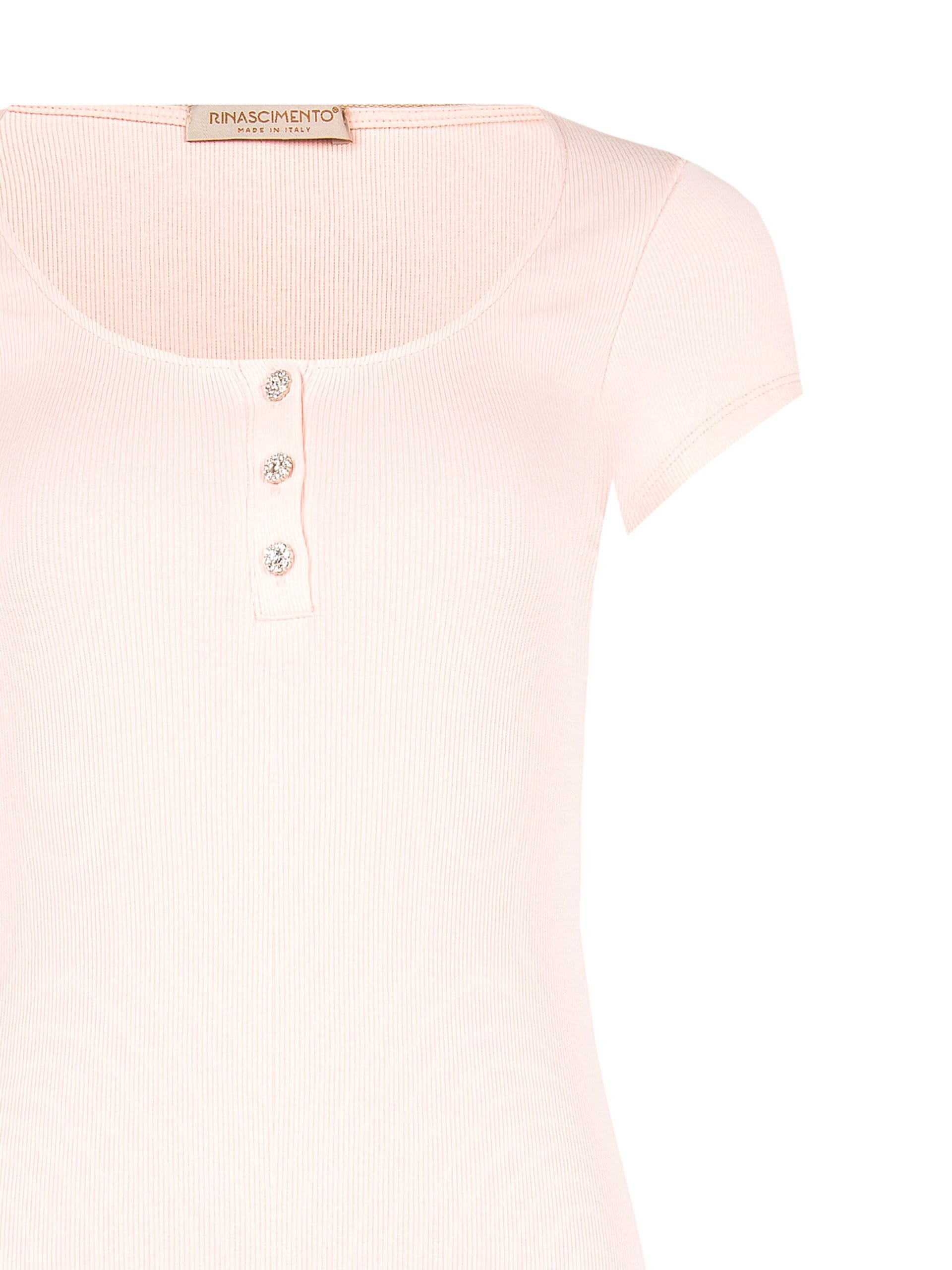 Top Aderente A Coste In Misto Cotone Con Bottoni Strass Rinascimento