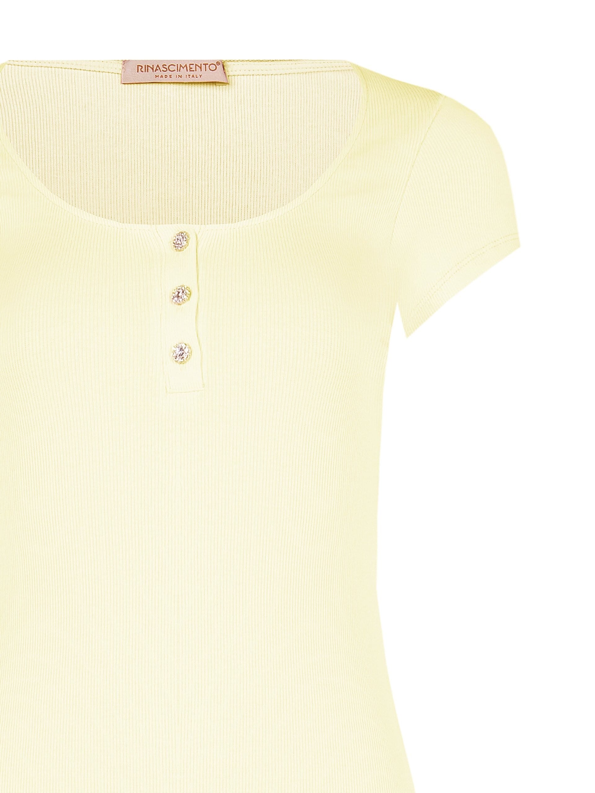 Top Aderente A Coste In Misto Cotone Con Bottoni Strass Rinascimento