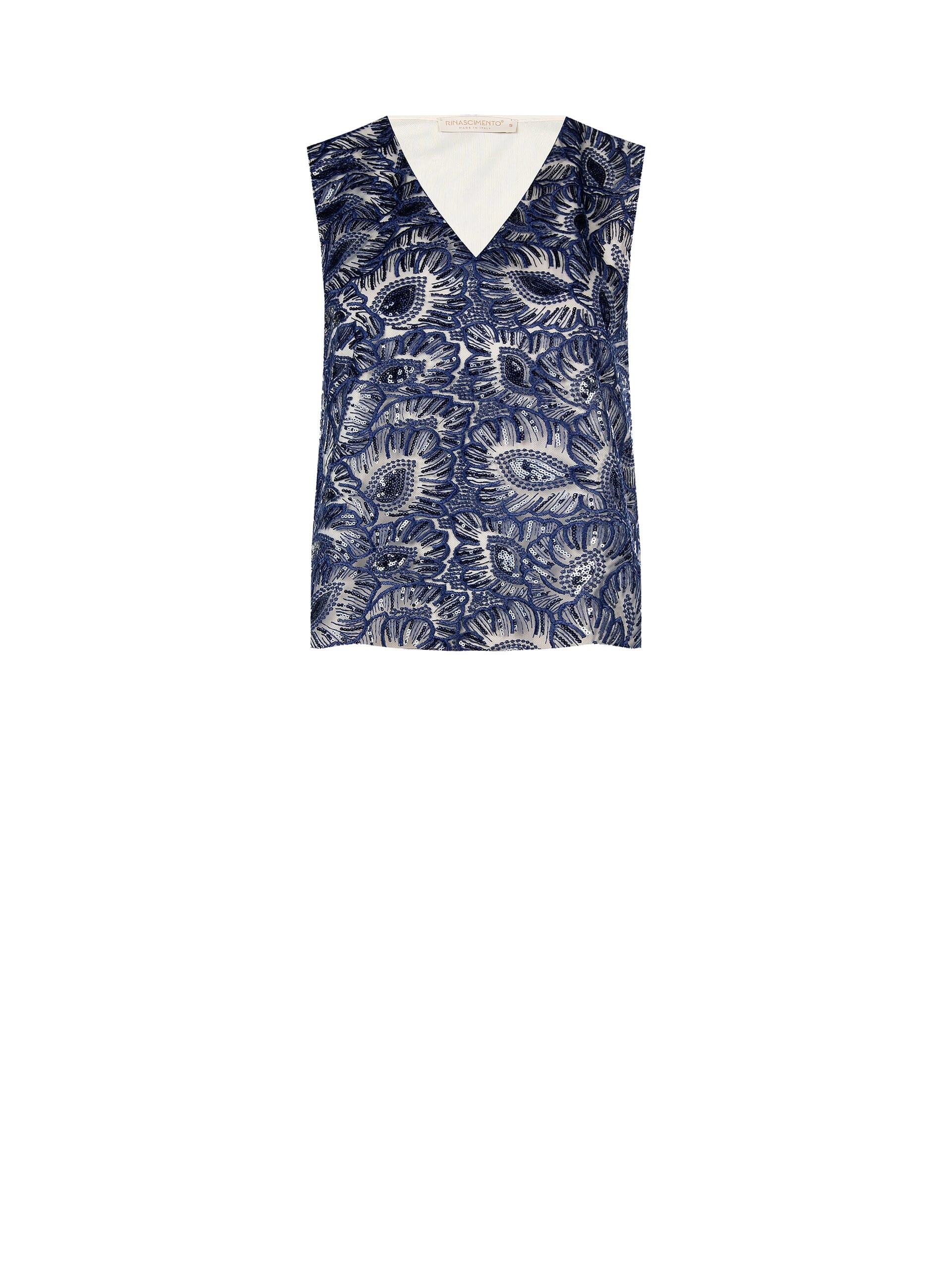 Top Sfiancato In Tulle Ricamato Con Paillettes E Scollo A V Rinascimento