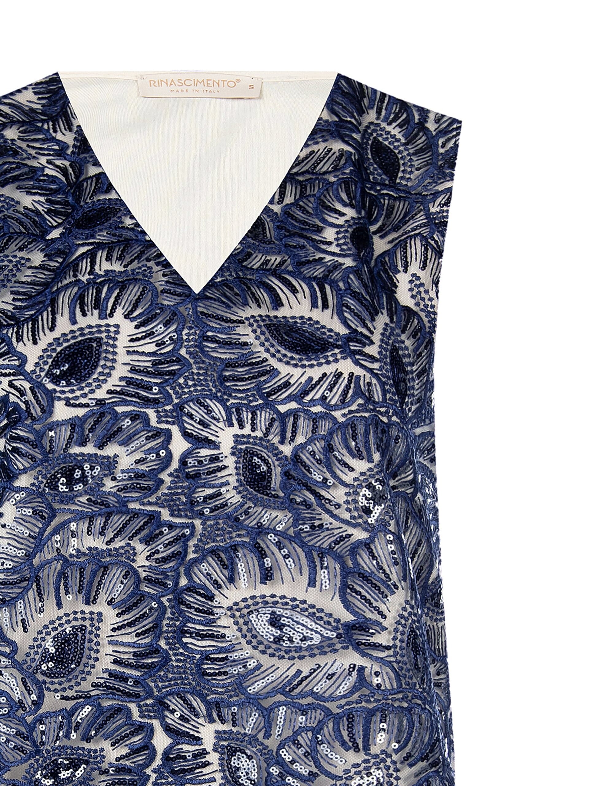 Top Sfiancato In Tulle Ricamato Con Paillettes E Scollo A V Rinascimento