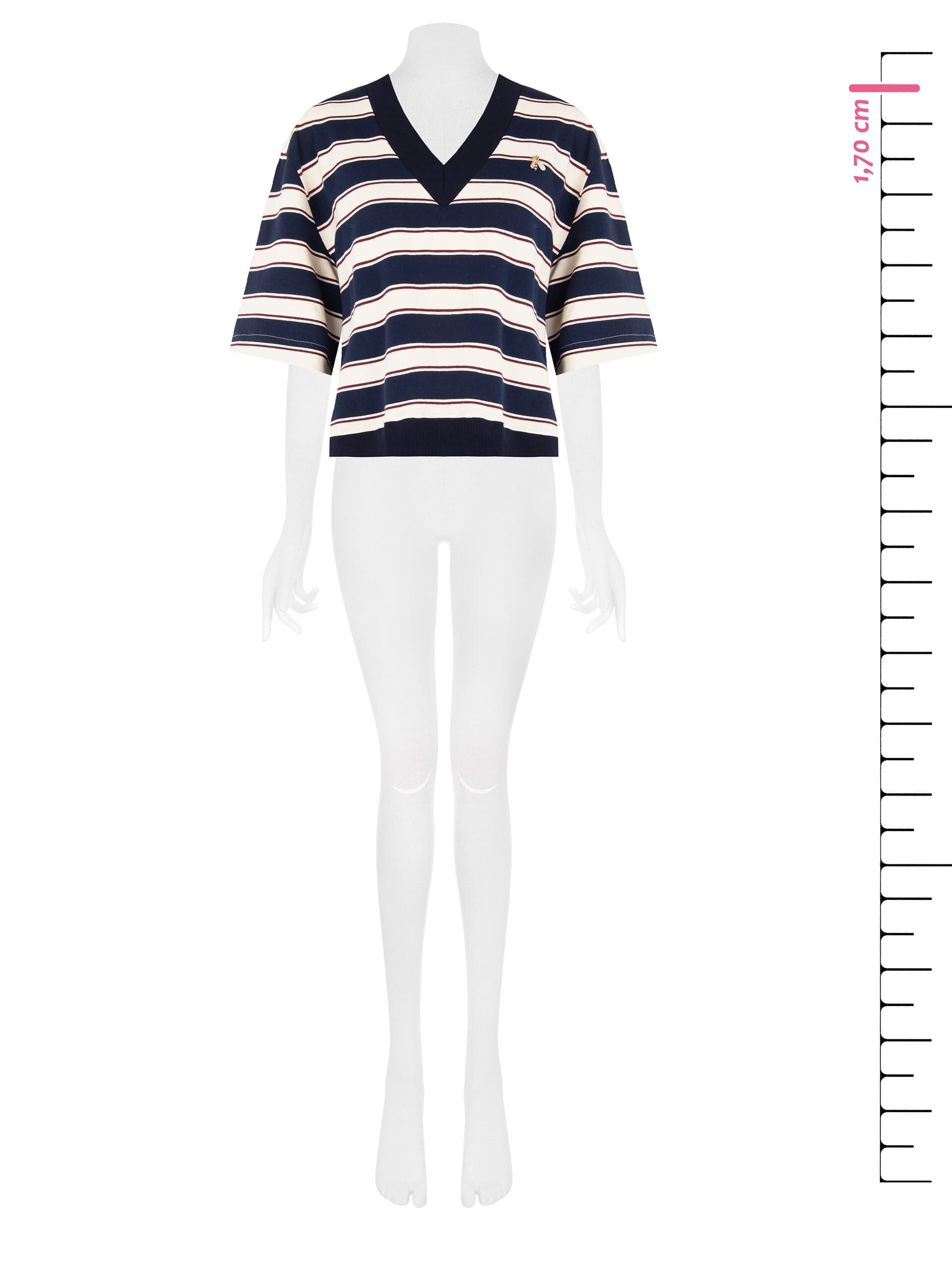 Cotton Mix Short-Sleeved Sweatshirt With V-Neck And Bee Pin Rinascimento