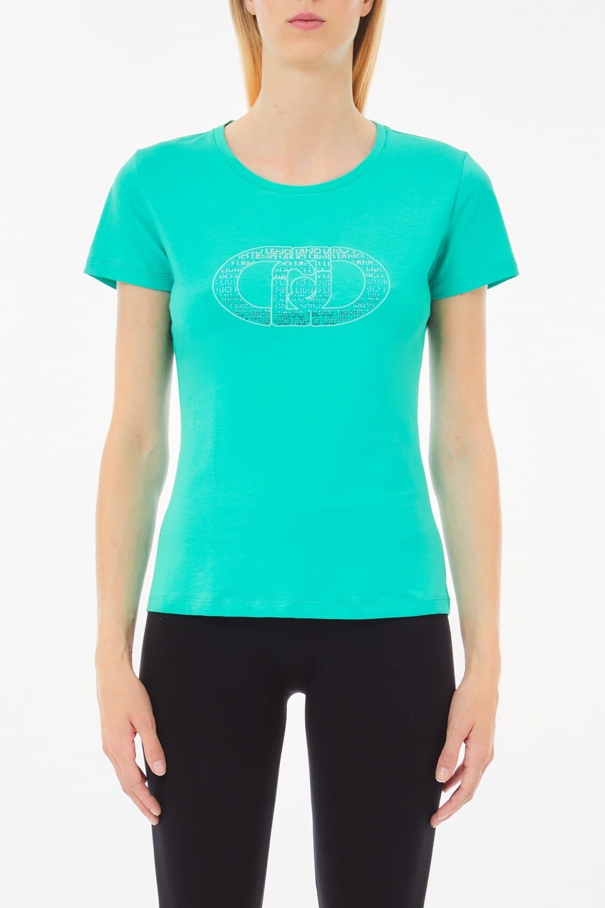 T-Shirt Stampata Con Logo E Strass Liu Jo