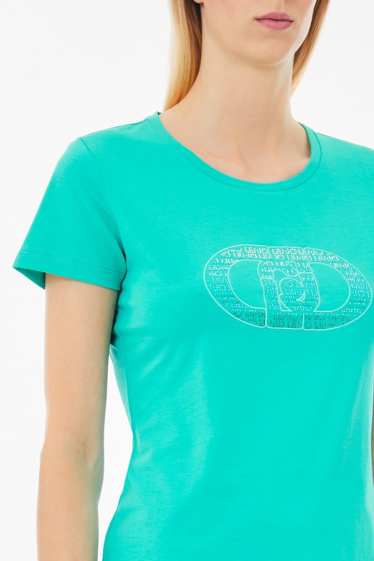 T-Shirt Stampata Con Logo E Strass Liu Jo