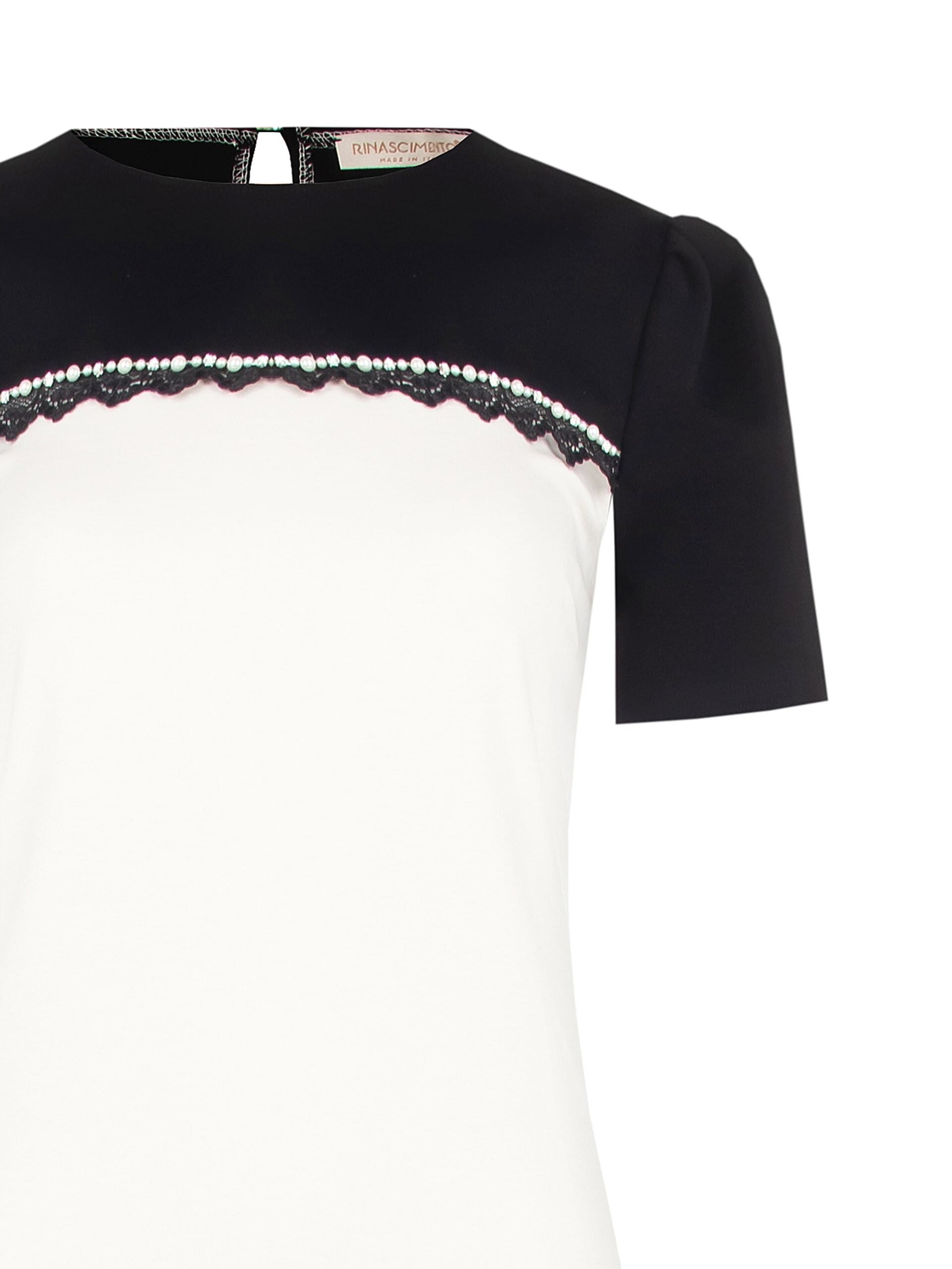 Abito Corto Aderente In Punto Milano Con Dettaglio In Perle E Pizzo Rinascimento