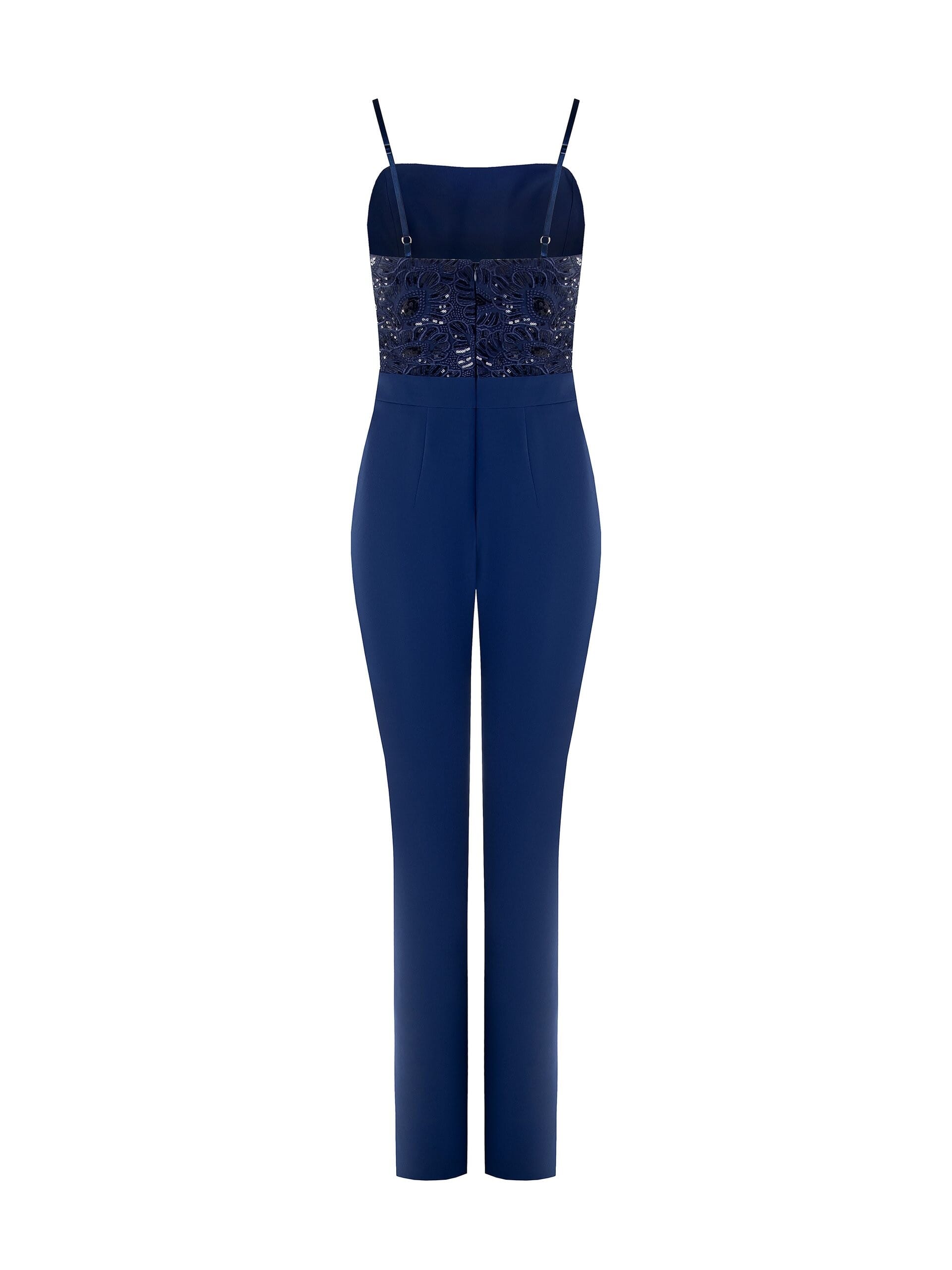 Tuta Intera Dritta In Tessuto Bi-Stretch E Corpetto Con Ricami E Paillettes Rinascimento