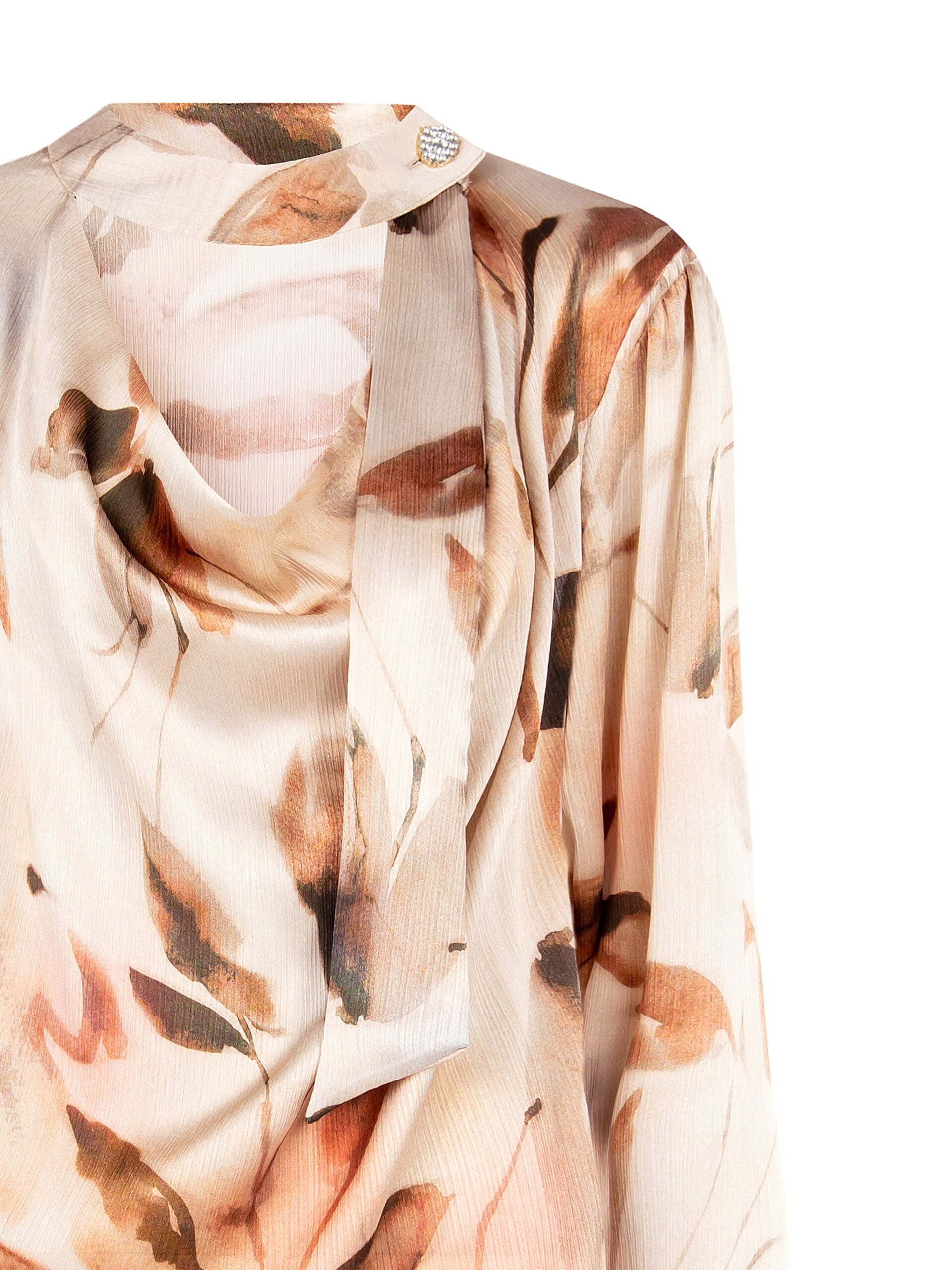 Blusa Ampia E Fluida In Raso Increspato Con Bottone Gioiello Rinascimento