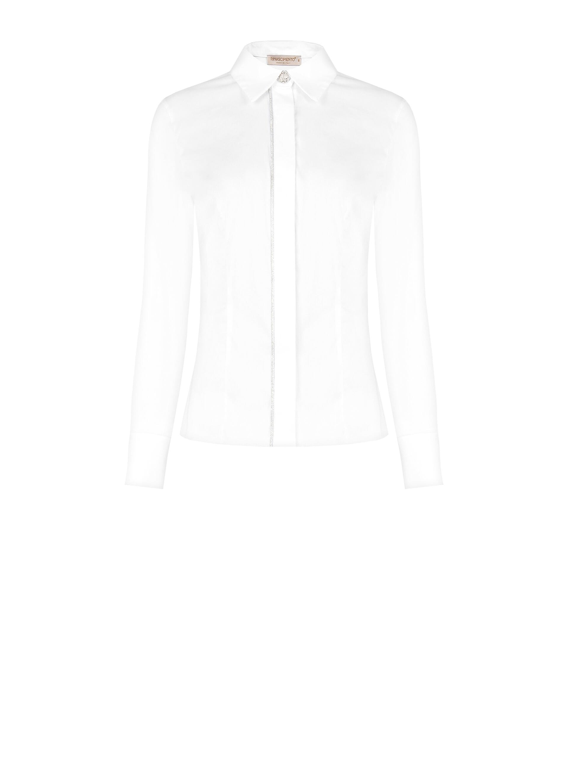 Camicia Sfiancata In Misto Cotone Con Bottoni A Scomparsa E Dettaglio In Strass Rinascimento