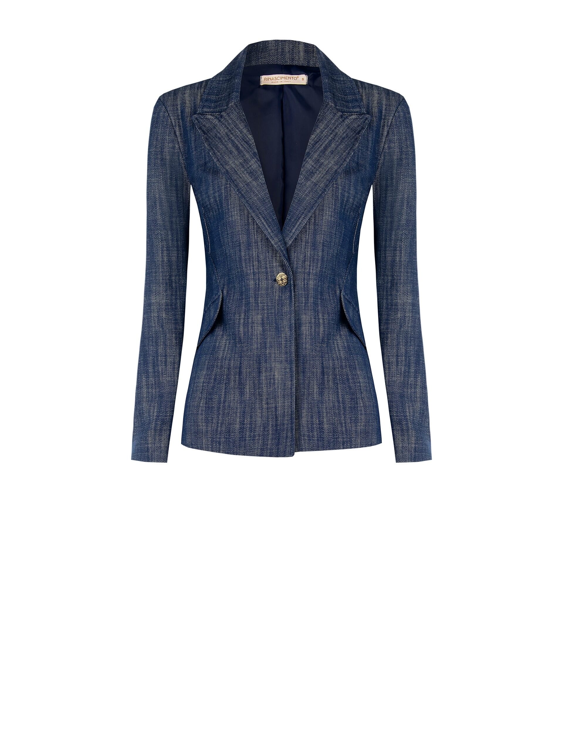 Giacca Blazer Sfiancata In Denim Con Bottone Logo Rinascimento