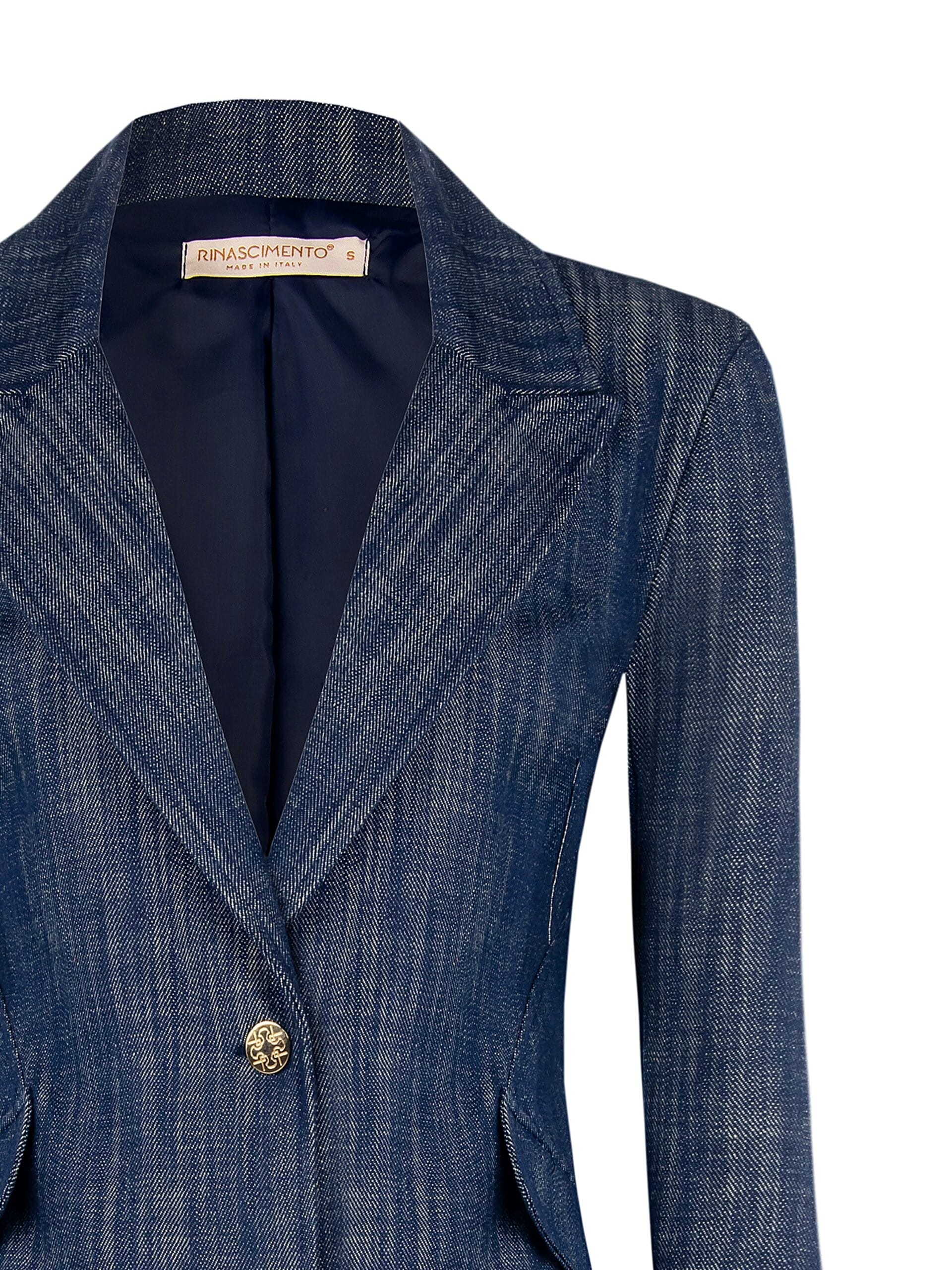 Giacca Blazer Sfiancata In Denim Con Bottone Logo Rinascimento