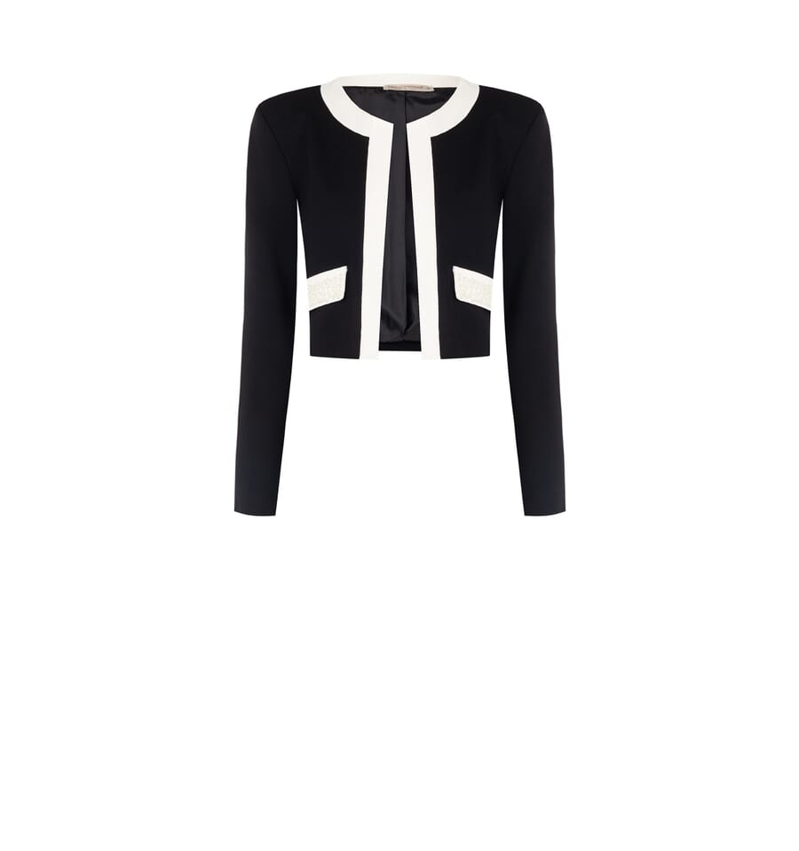 Giacca Corta Aperta In Punto Milano Con Perle E Spalline