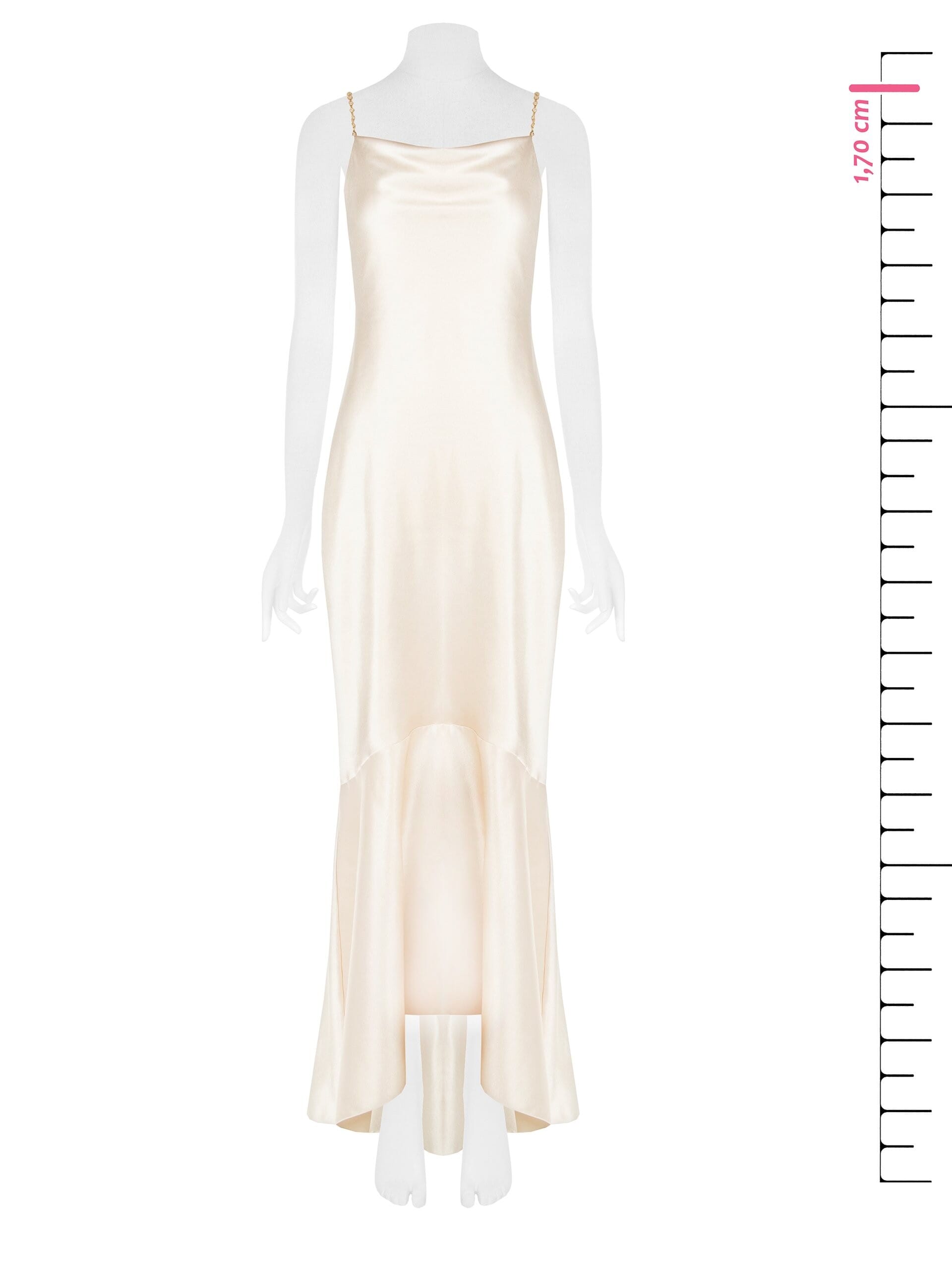 Abito Lungo A Sirena In Raso Leggermente Increspato Con Spalline In Catena E Strass Rinascimento