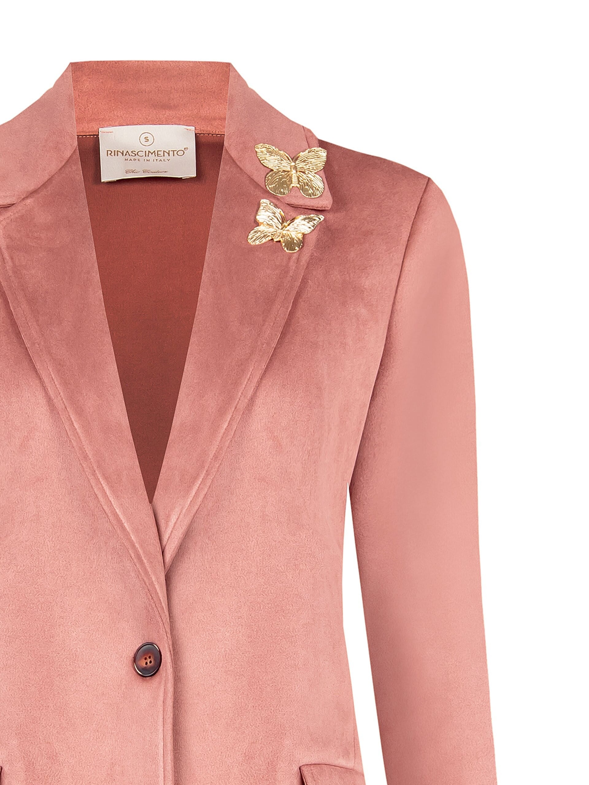 Giacca Blazer Sfiancata In Simil Dainetto Con Spilla Farfalla Rinascimento