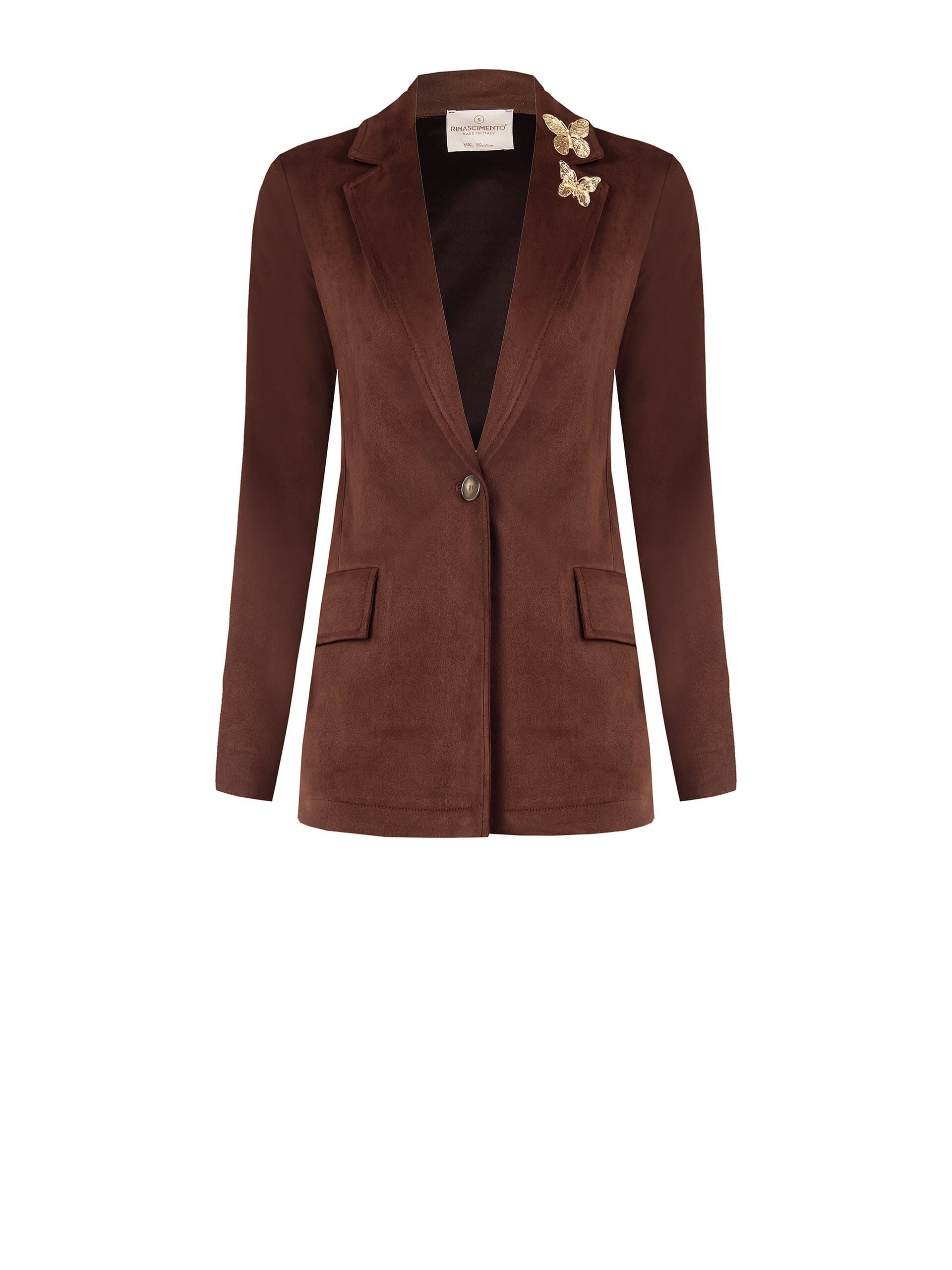 Giacca Blazer Sfiancata In Simil Dainetto Con Spilla Farfalla Rinascimento
