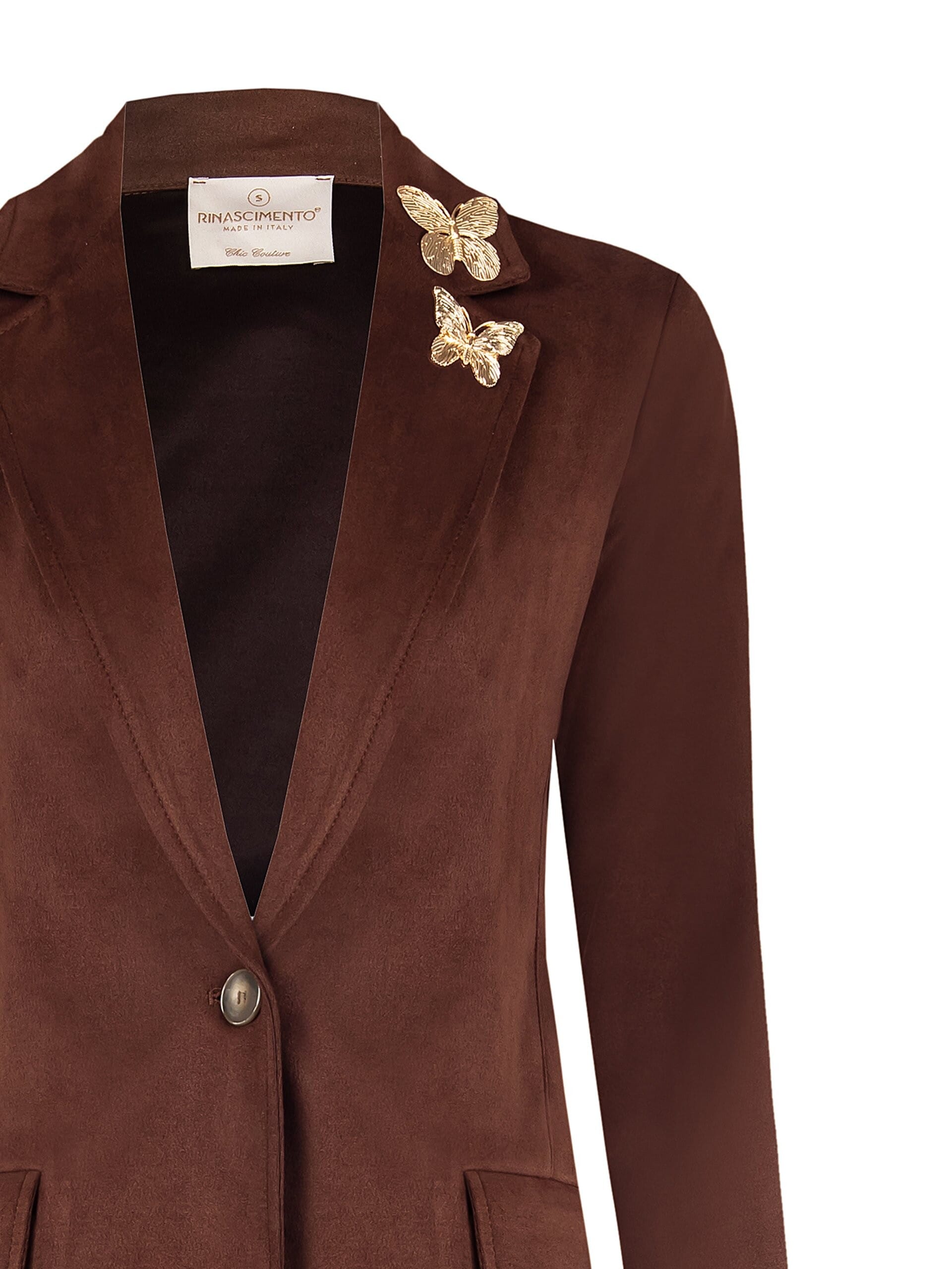 Giacca Blazer Sfiancata In Simil Dainetto Con Spilla Farfalla Rinascimento