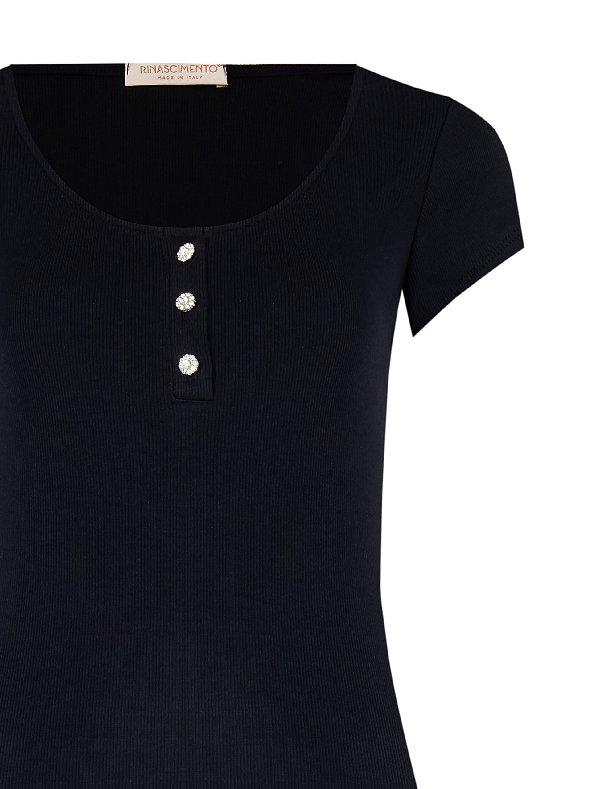 Top Aderente A Coste In Misto Cotone Con Bottoni Strass Rinascimento