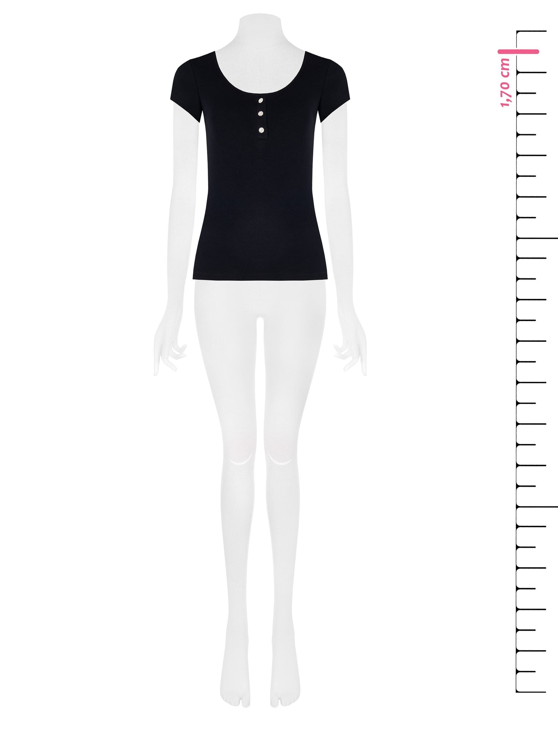 Top Aderente A Coste In Misto Cotone Con Bottoni Strass Rinascimento