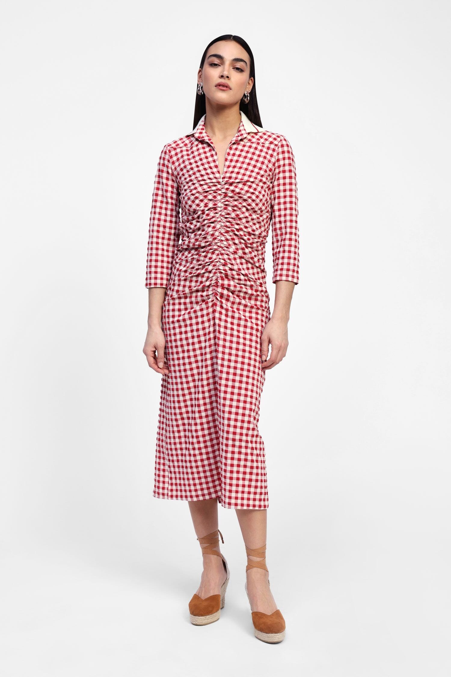 Abito Con Colletto E Stampa Quadri Dixie