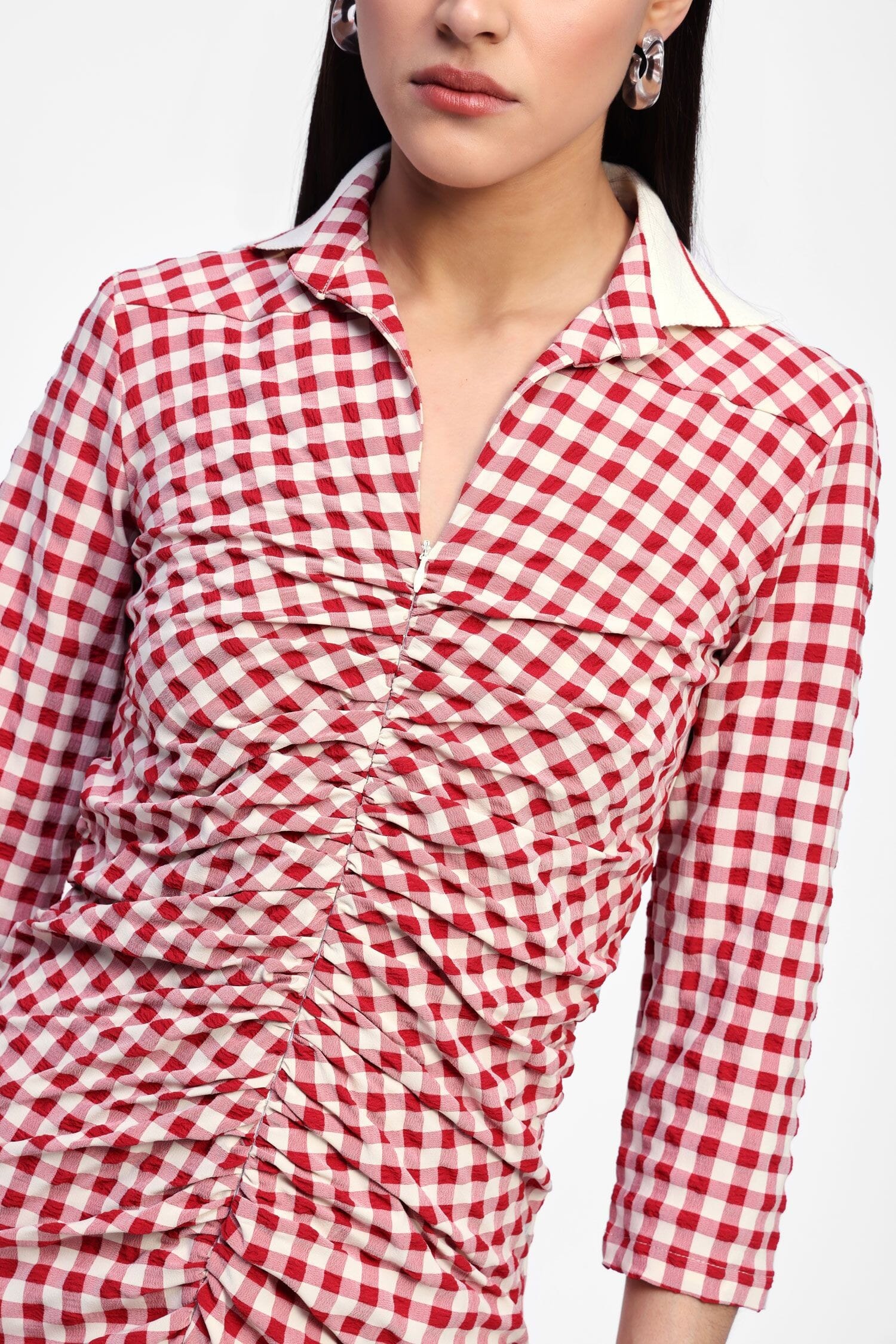 Abito Con Colletto E Stampa Quadri Dixie