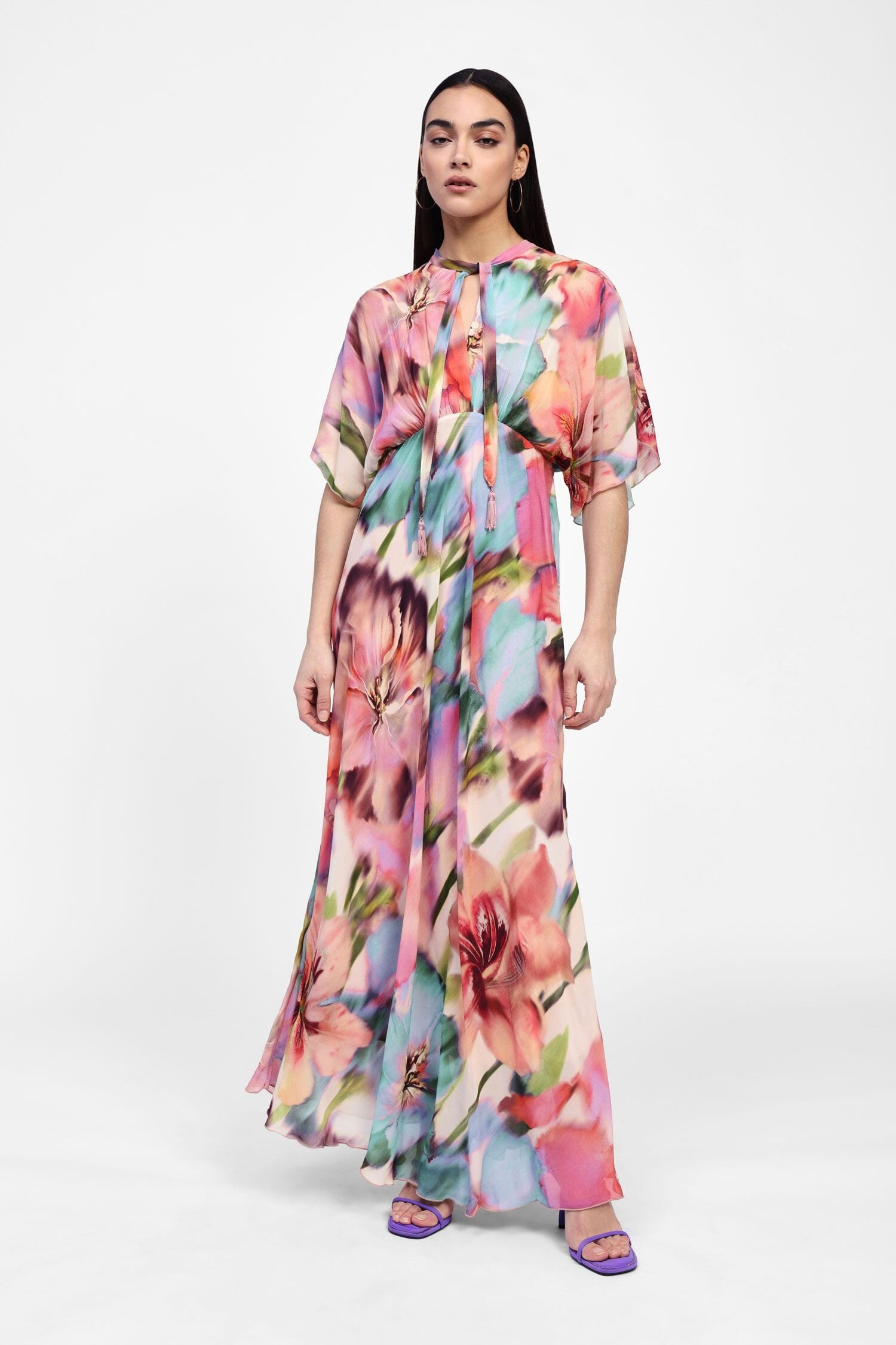 Abito Lungo Fantasia Con Maniche Corte Dixie