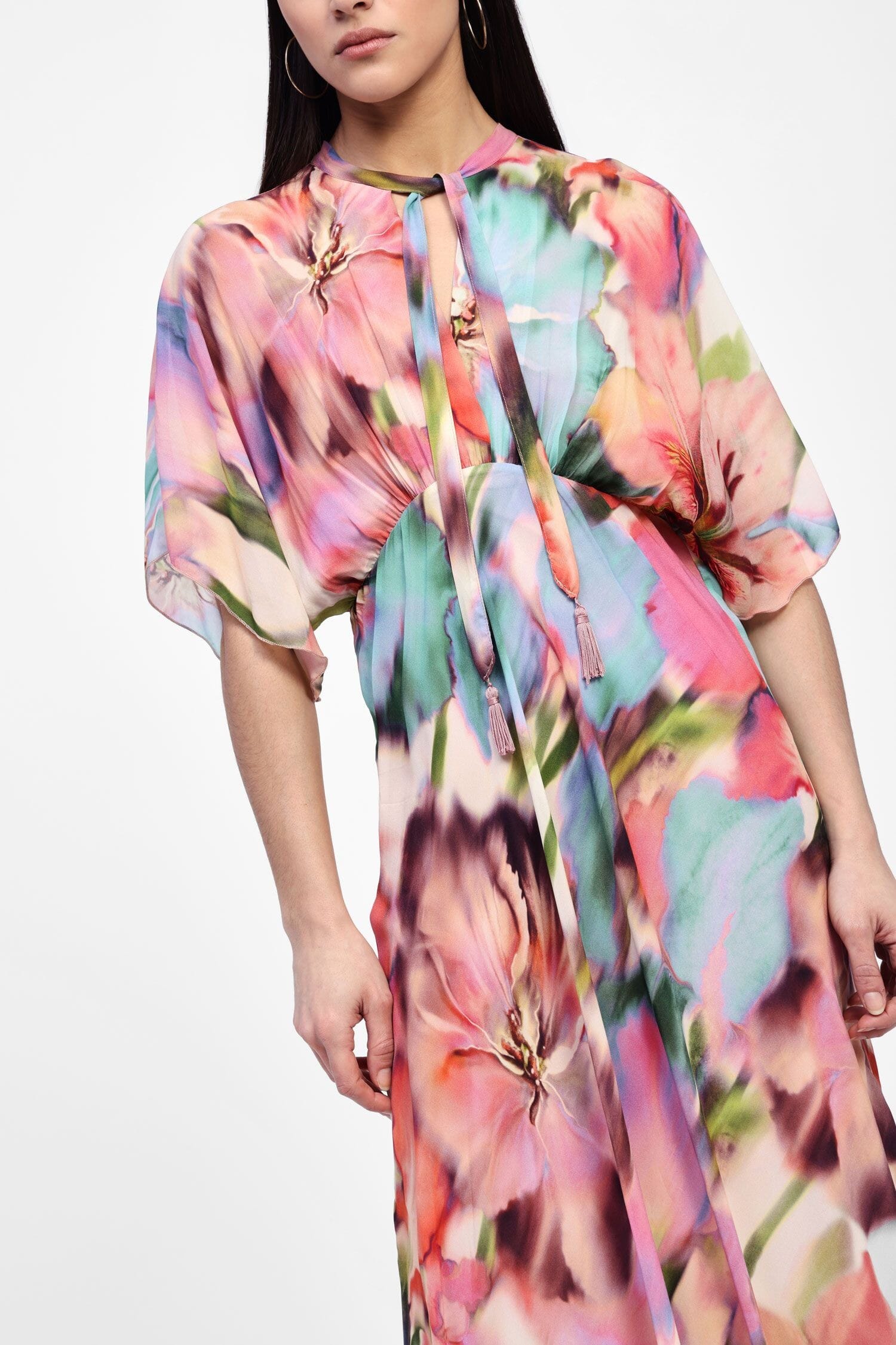 Abito Lungo Fantasia Con Maniche Corte Dixie