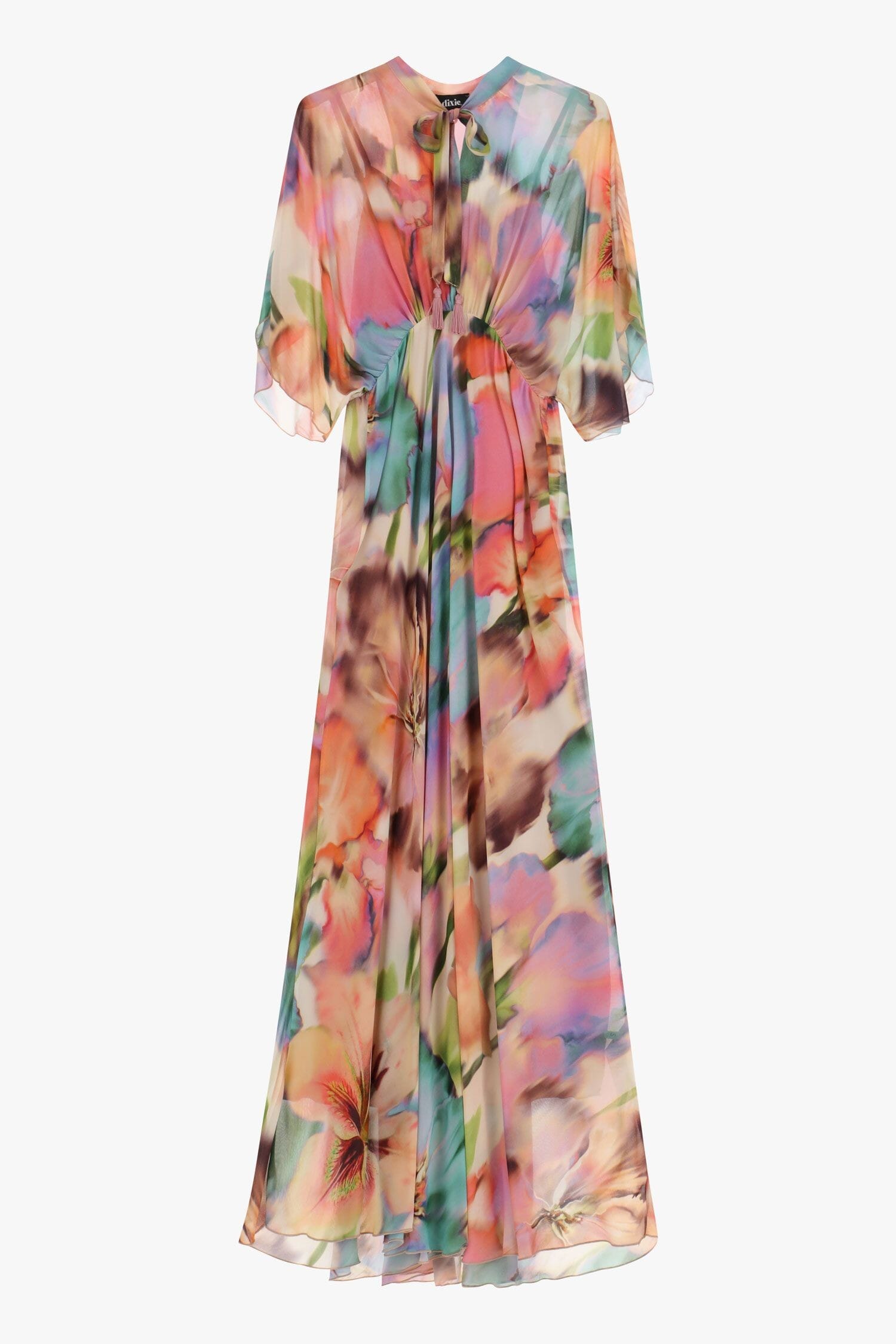 Abito Lungo Fantasia Con Maniche Corte Dixie